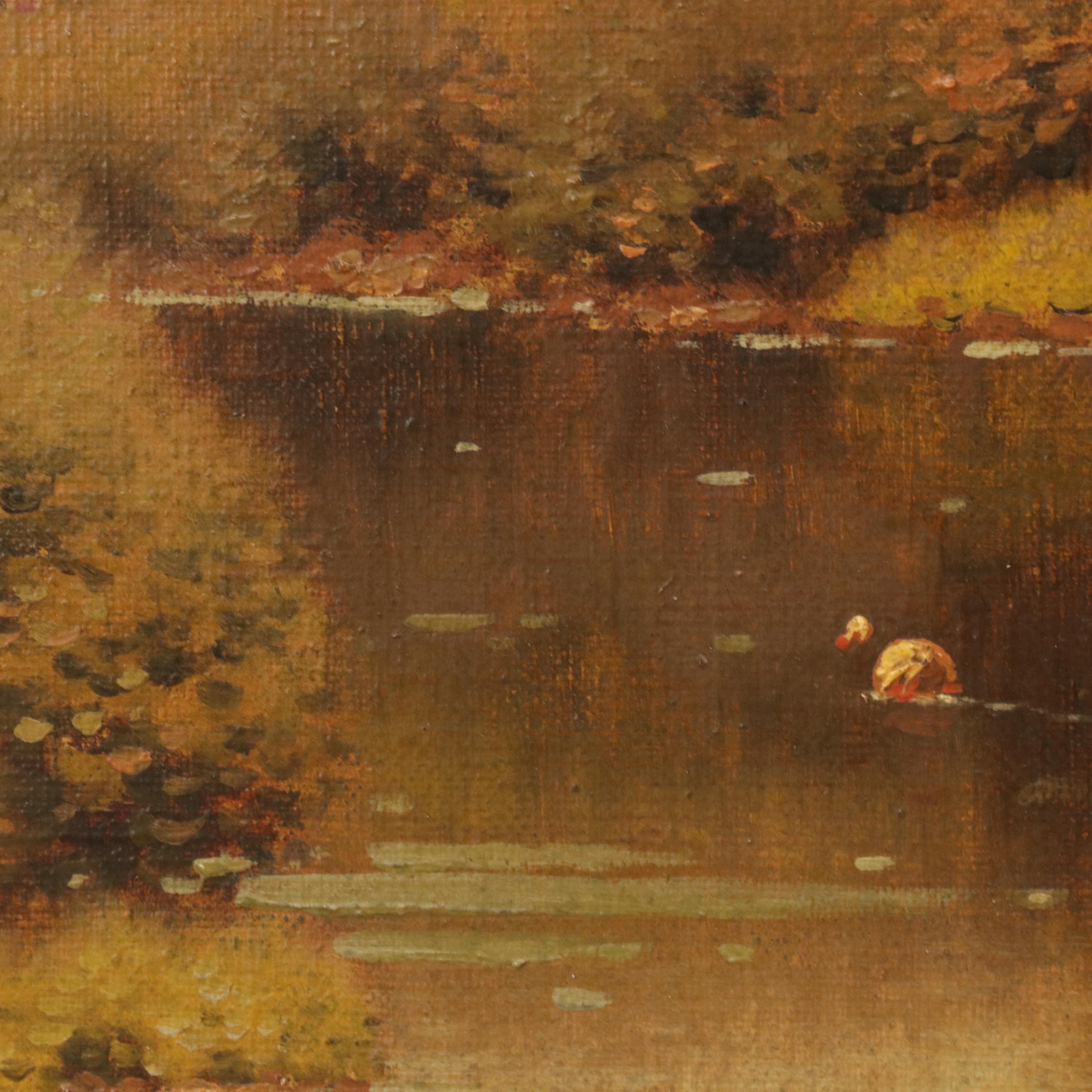 George W. Drew Landscape Oil Painting with River Scene, Early 20th Century