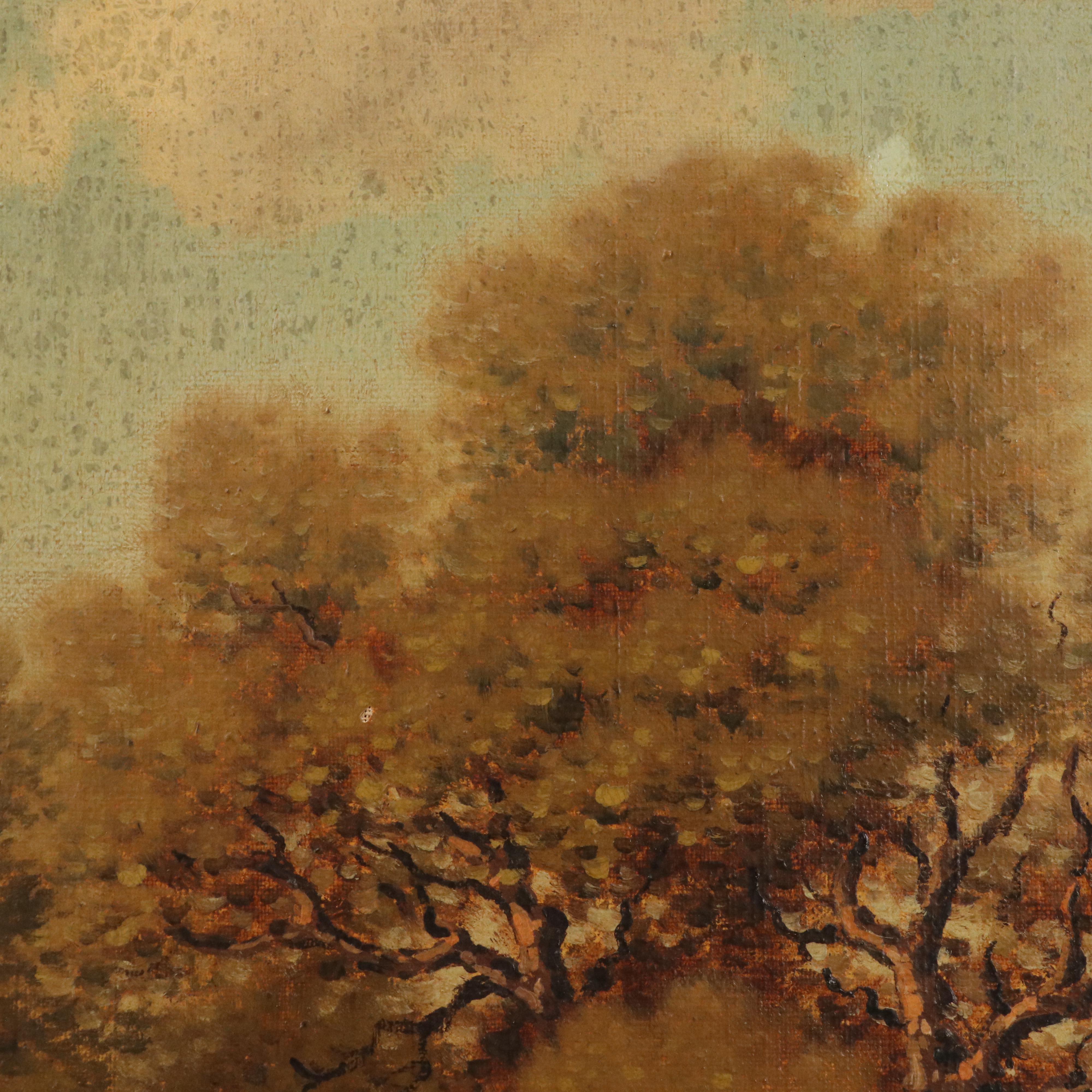 George W. Drew Landscape Oil Painting with River Scene, Early 20th Century