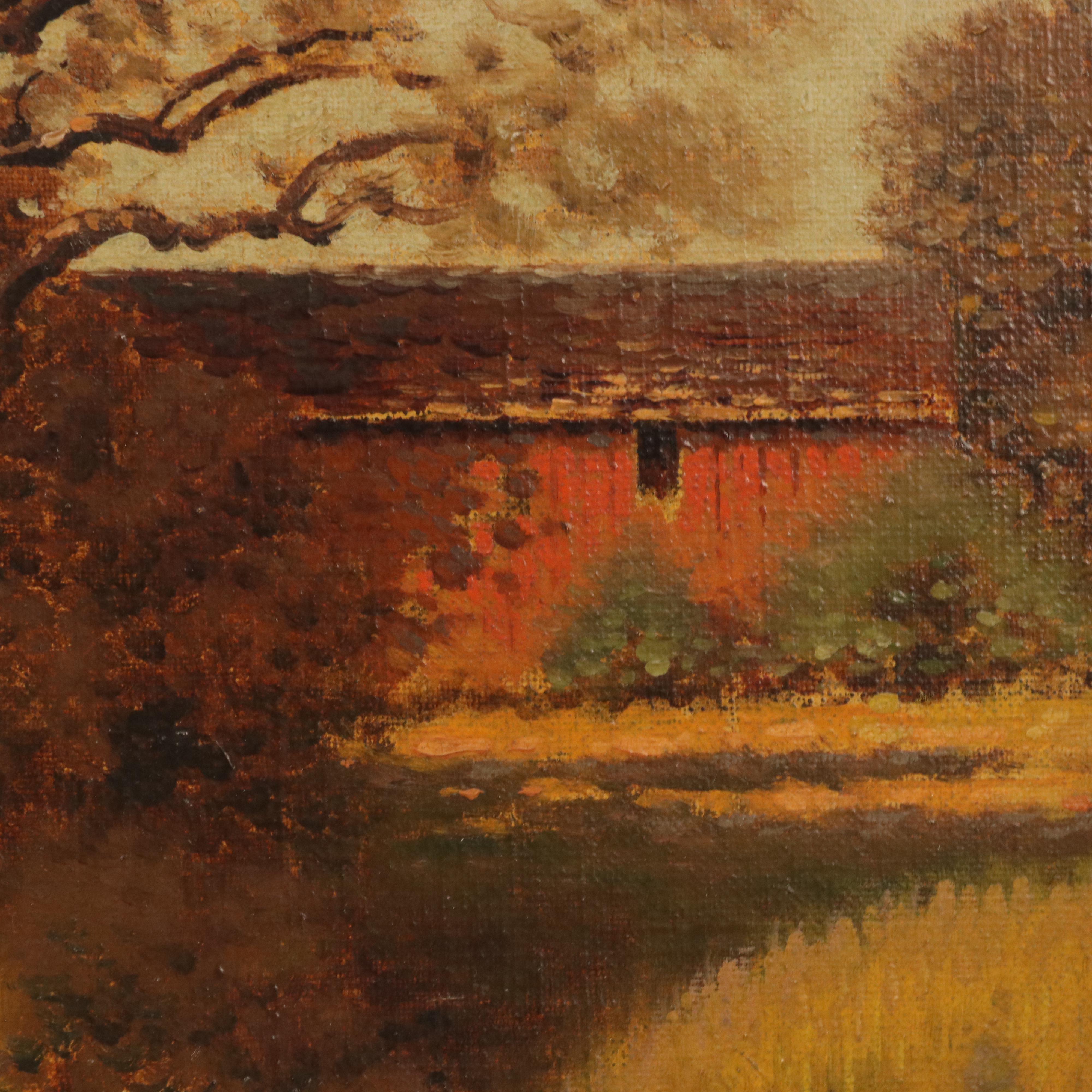 George W. Drew Landscape Oil Painting with River Scene, Early 20th Century