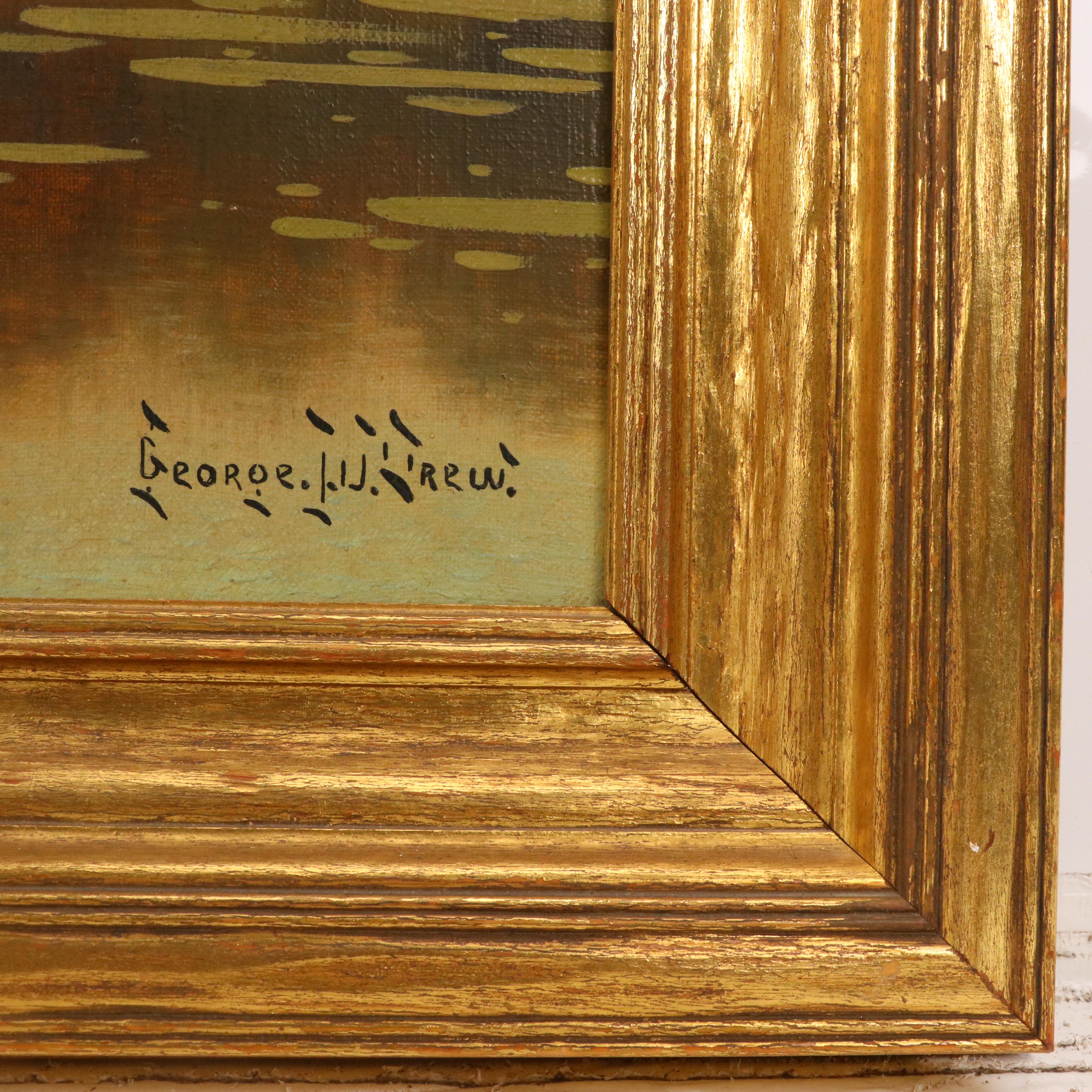 George W. Drew Landscape Oil Painting with River Scene, Early 20th Century