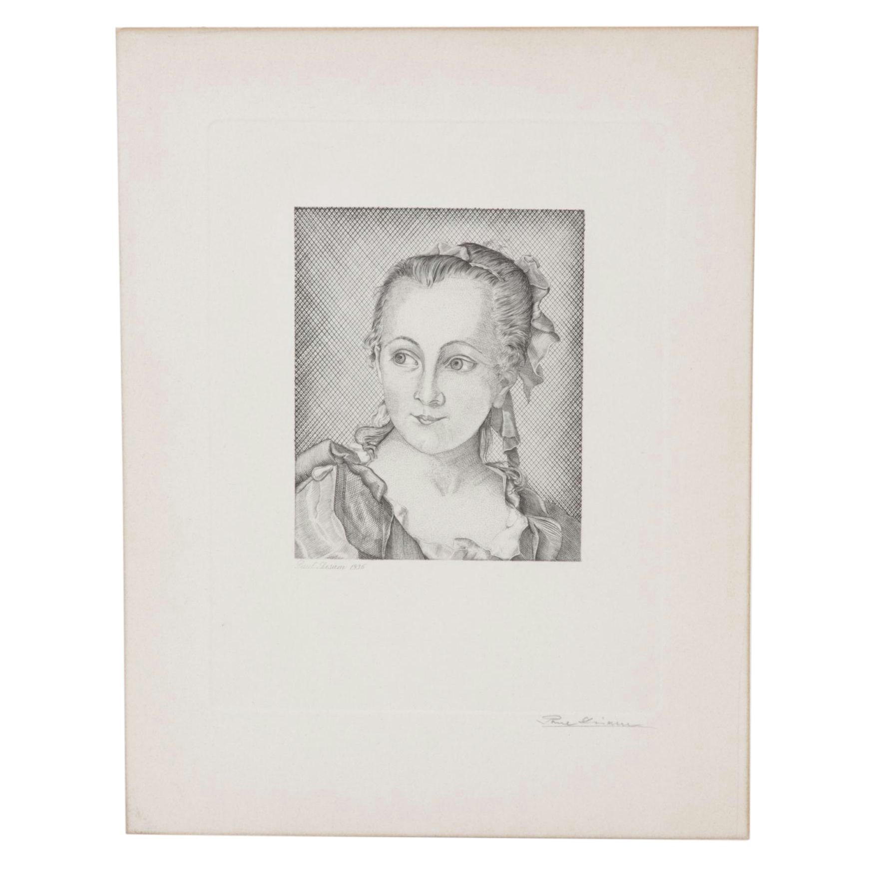 Paul J. Disam Etching Portrait of Young Woman