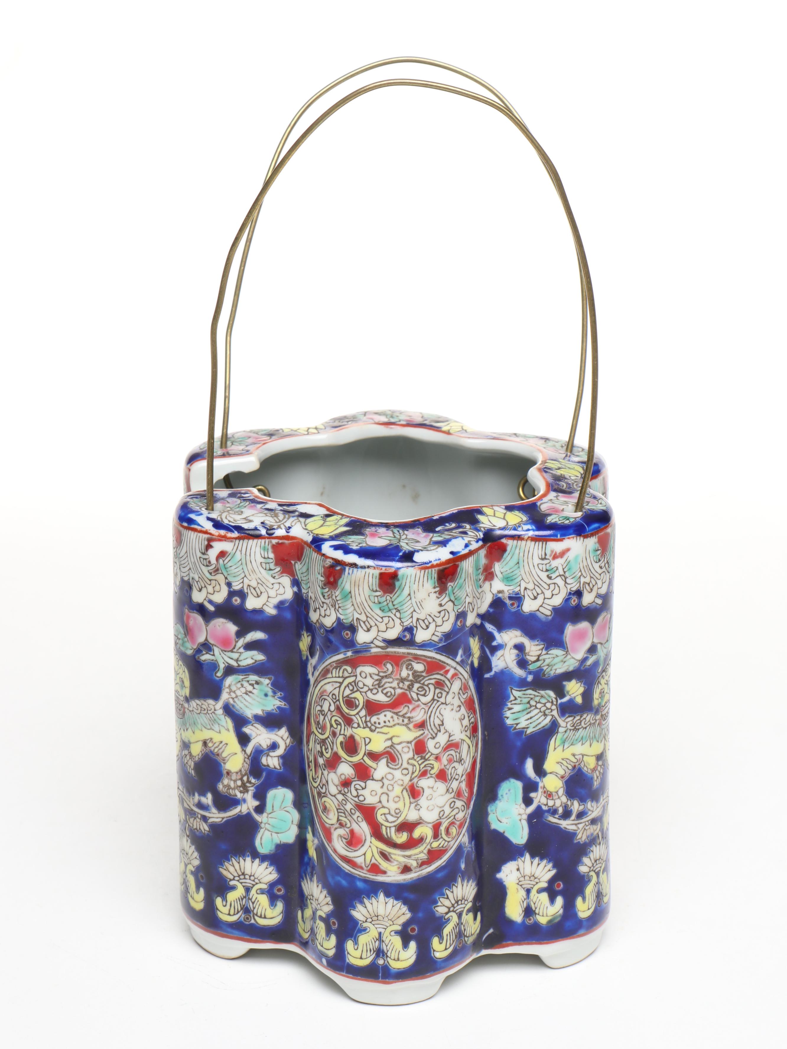 Chinese Famille Bleu Porcelain Teapot and Tea Caddy