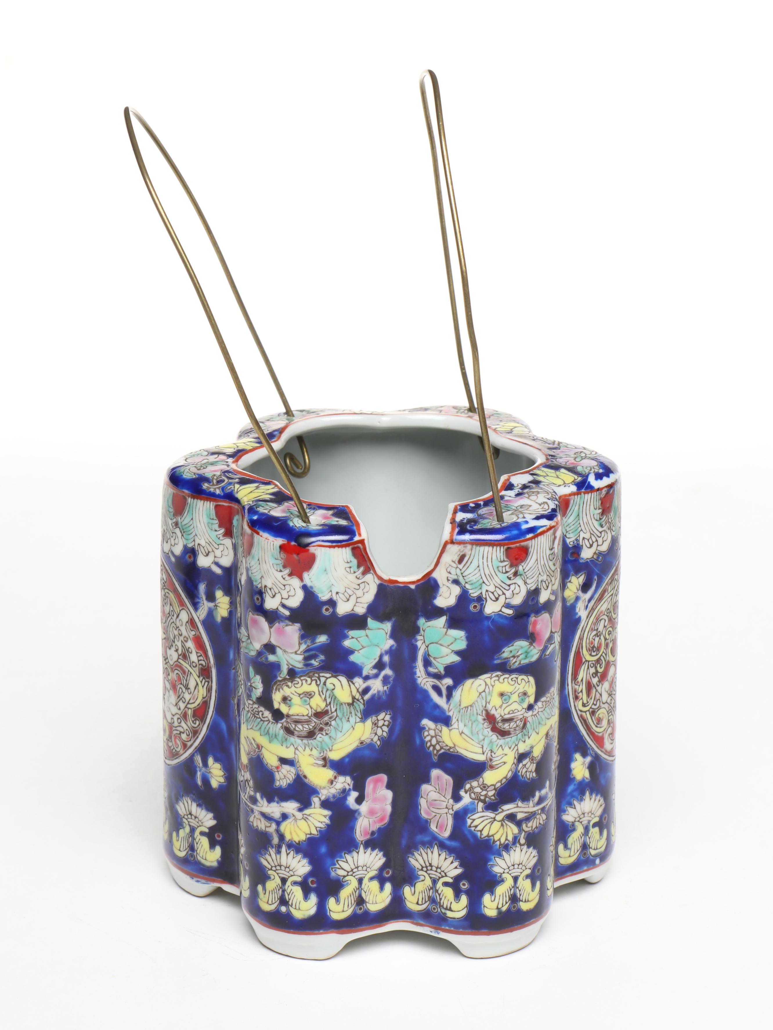 Chinese Famille Bleu Porcelain Teapot and Tea Caddy