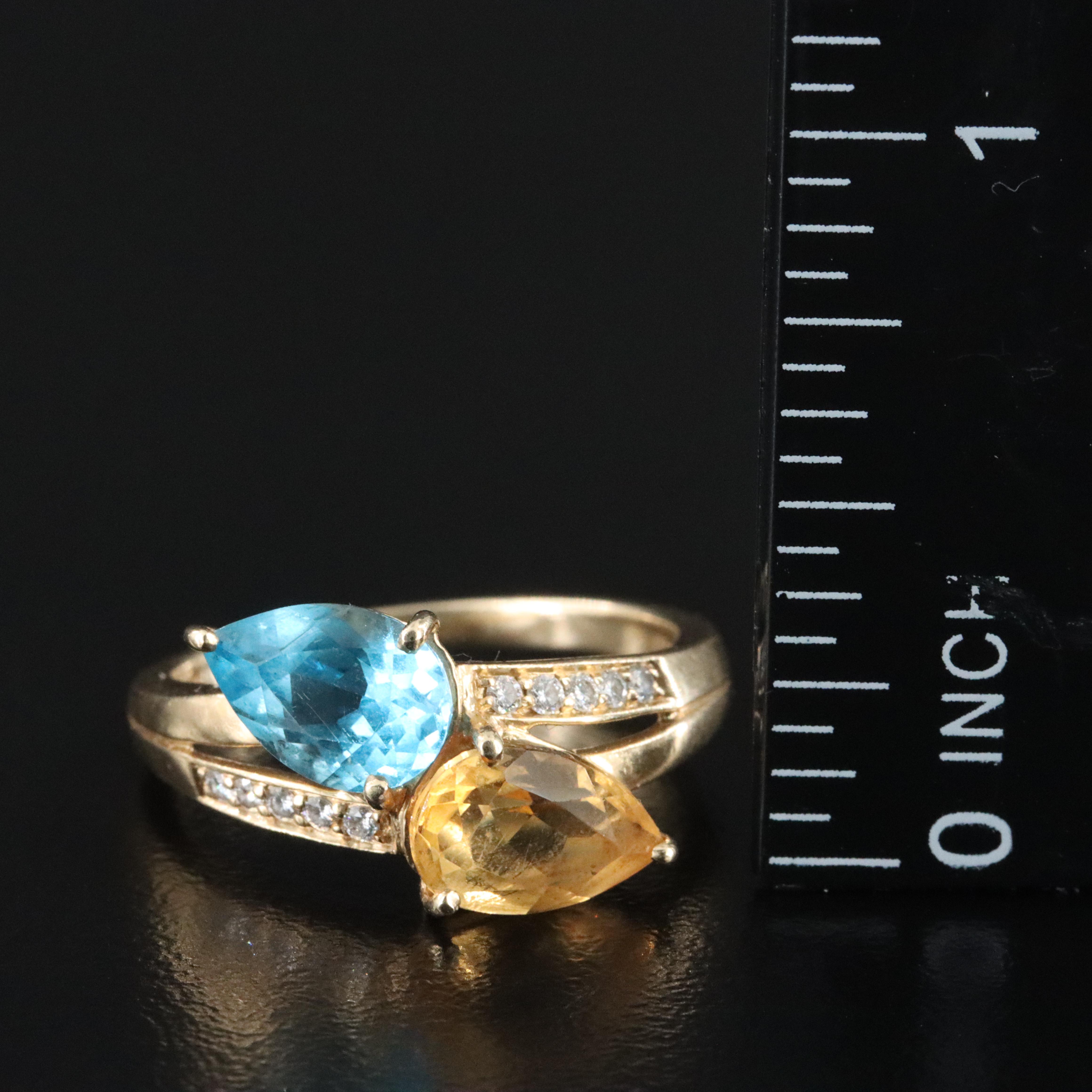 14K Topaz, Citrine and Diamond Ring