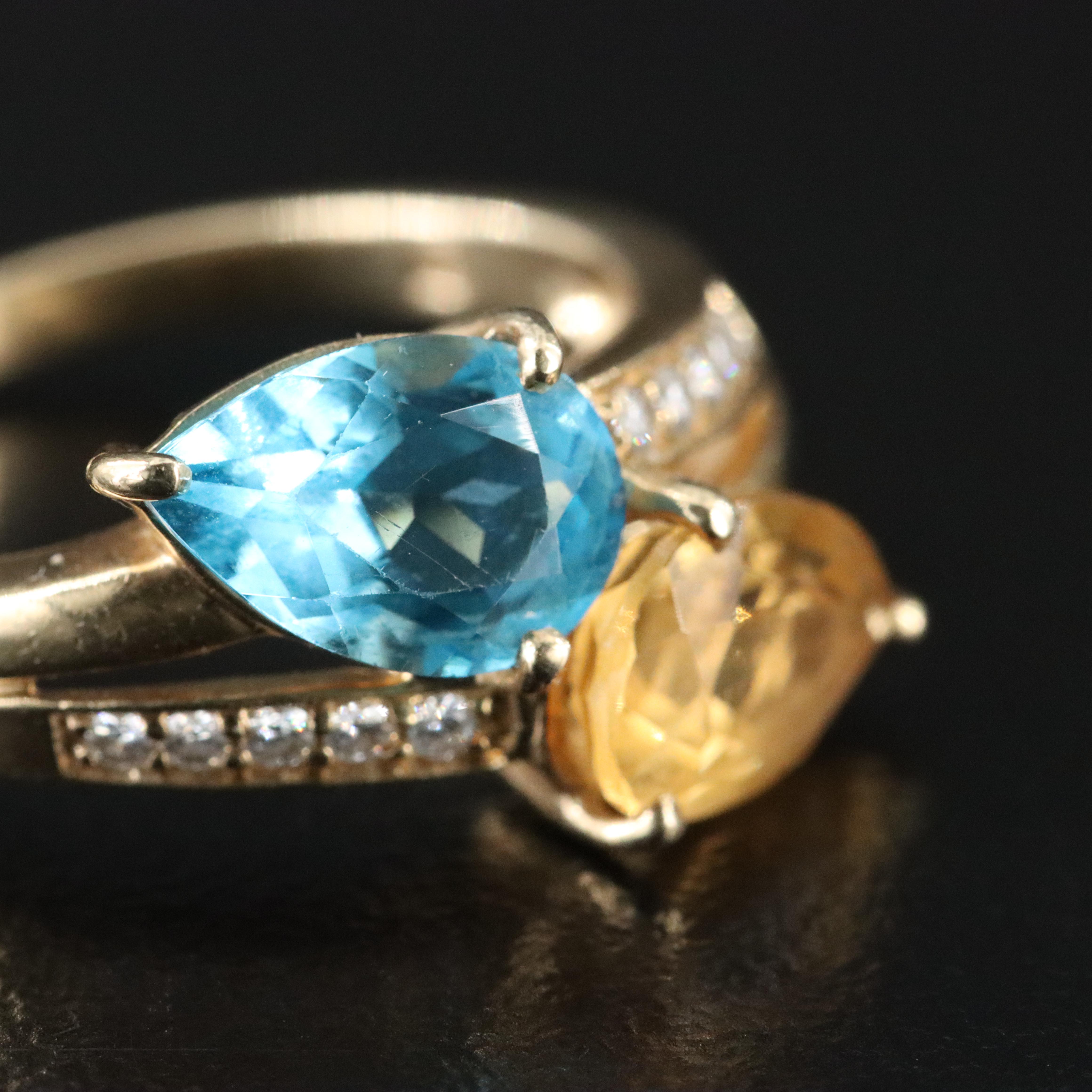 14K Topaz, Citrine and Diamond Ring