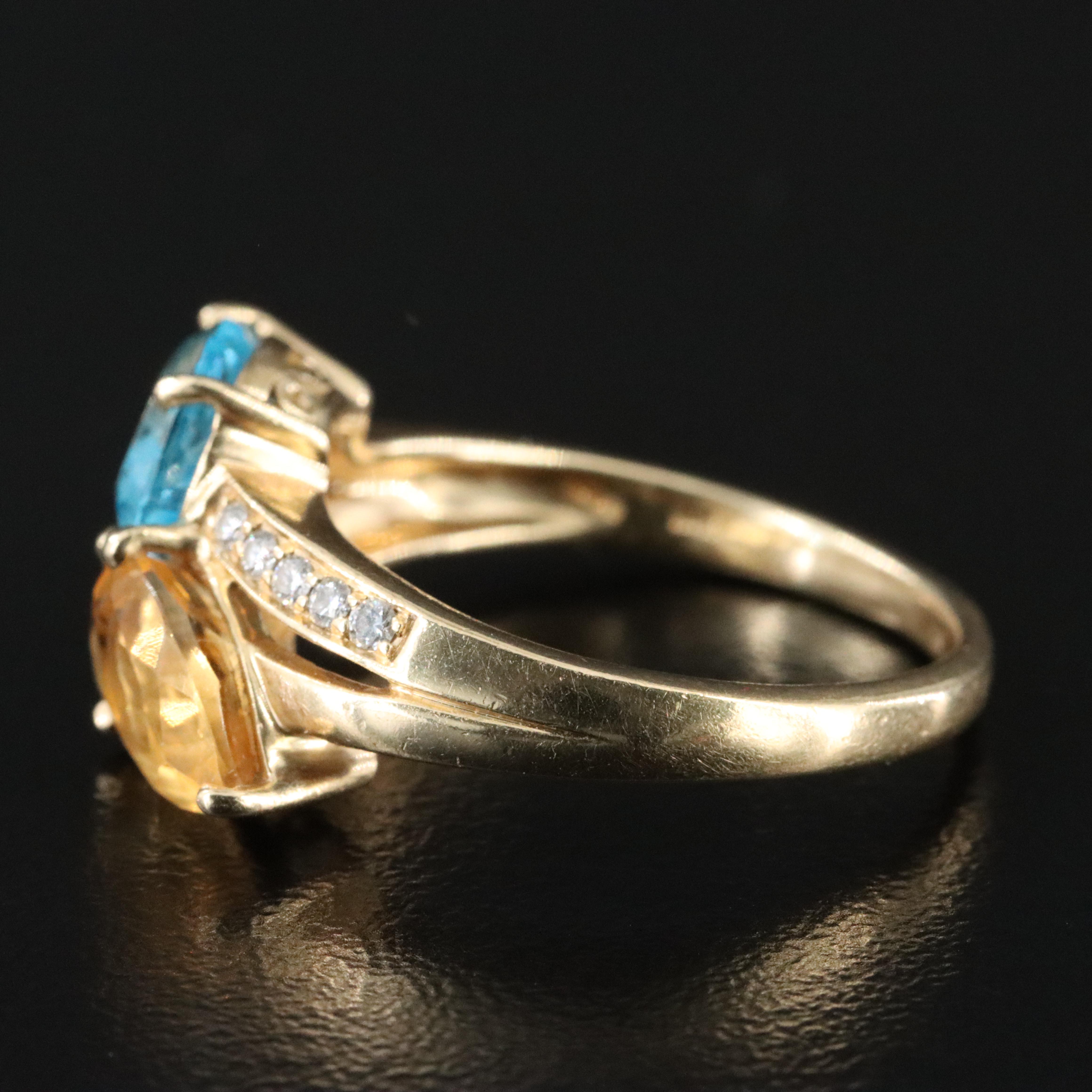 14K Topaz, Citrine and Diamond Ring