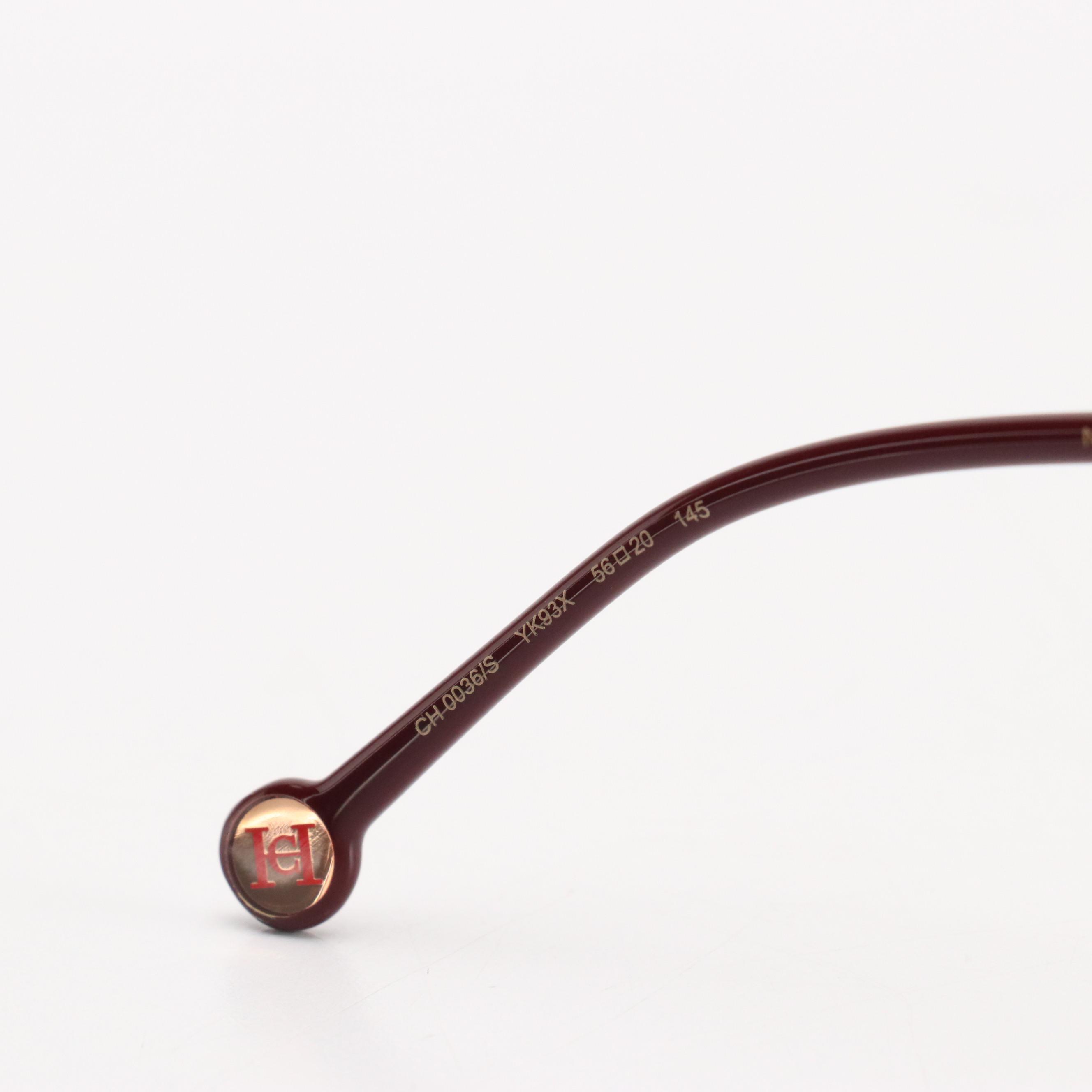 Carolina Herrera CH0036/S Burgundy and Gold Cat Eye Sunglasses with Case