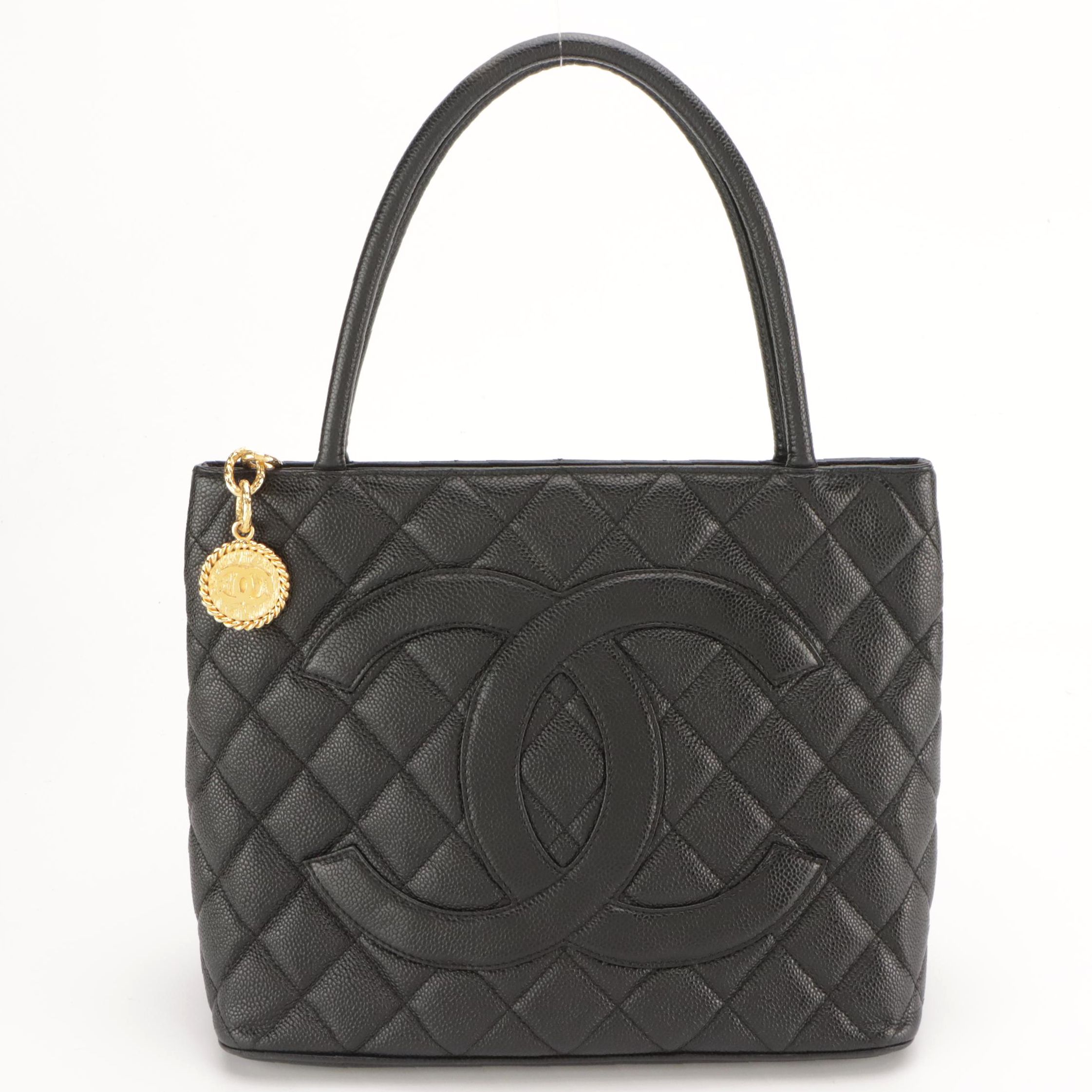 Chanel Medallion Zip Tote in Black Quilted Caviar Leather