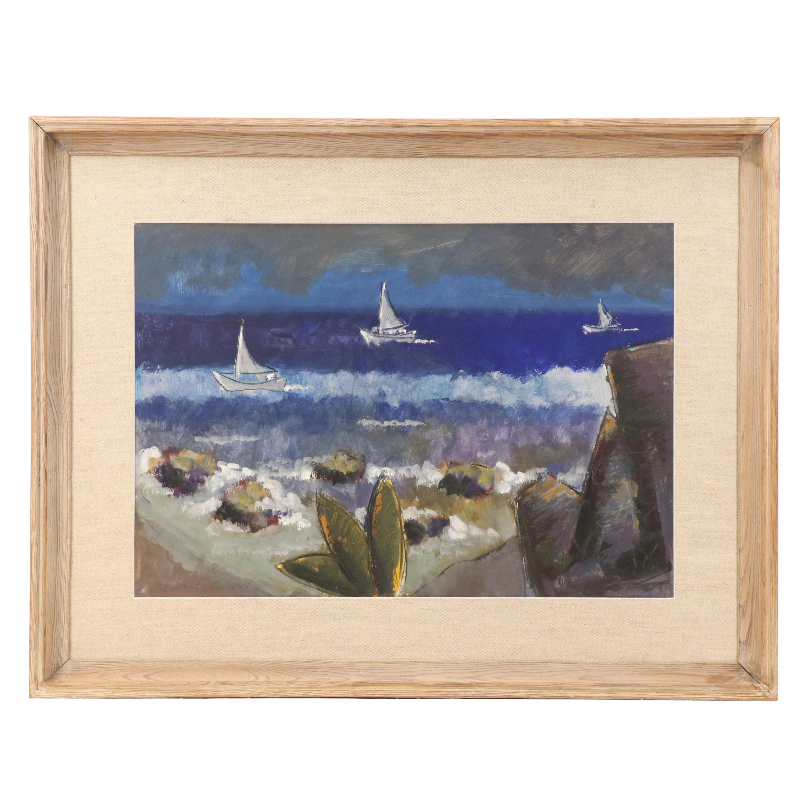 Stylized Oil Painting with Coastal Landscape, 1954