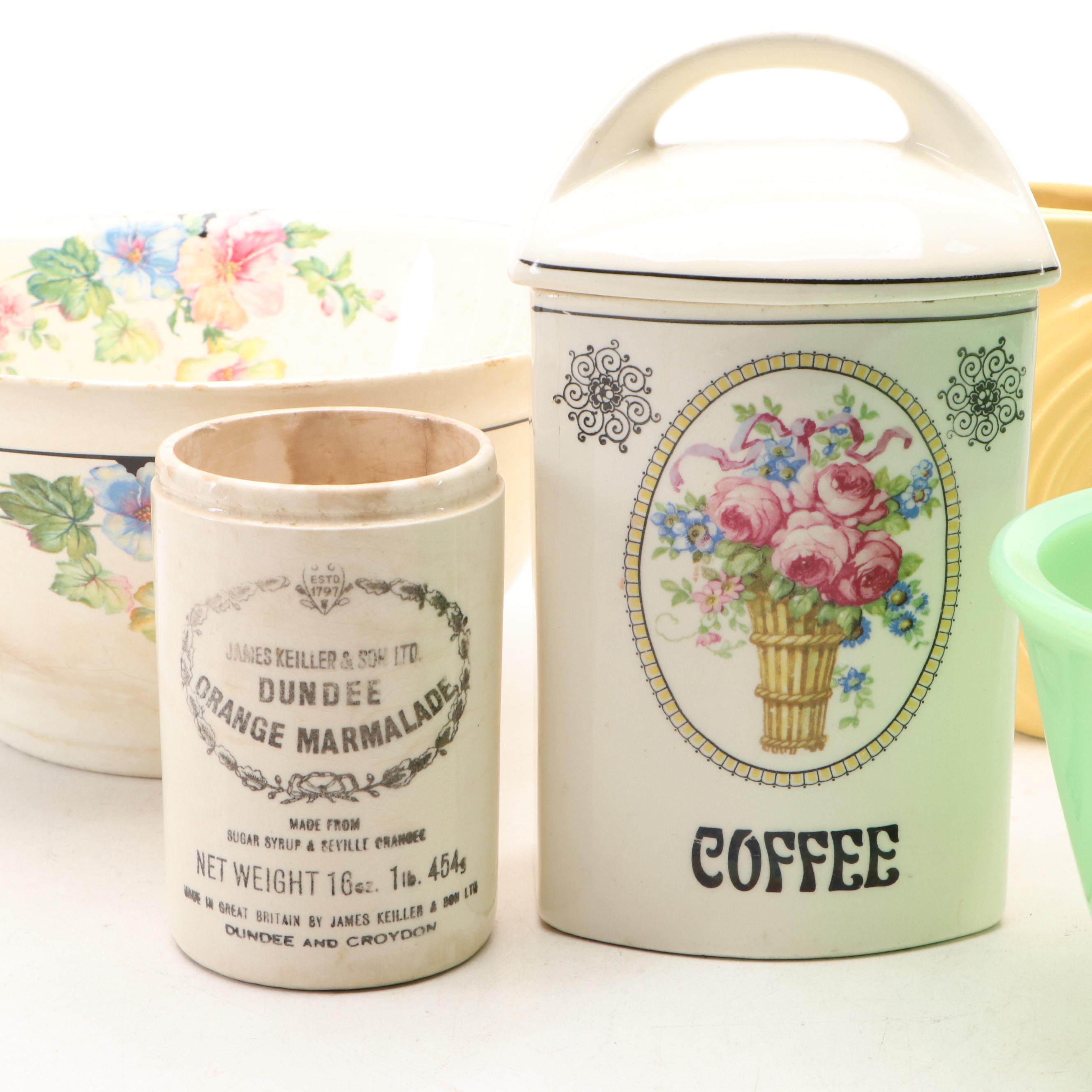 Gerda Art Deco Coffee Canister with Jadeite Mixing Bowl and Other Kitchen Décor