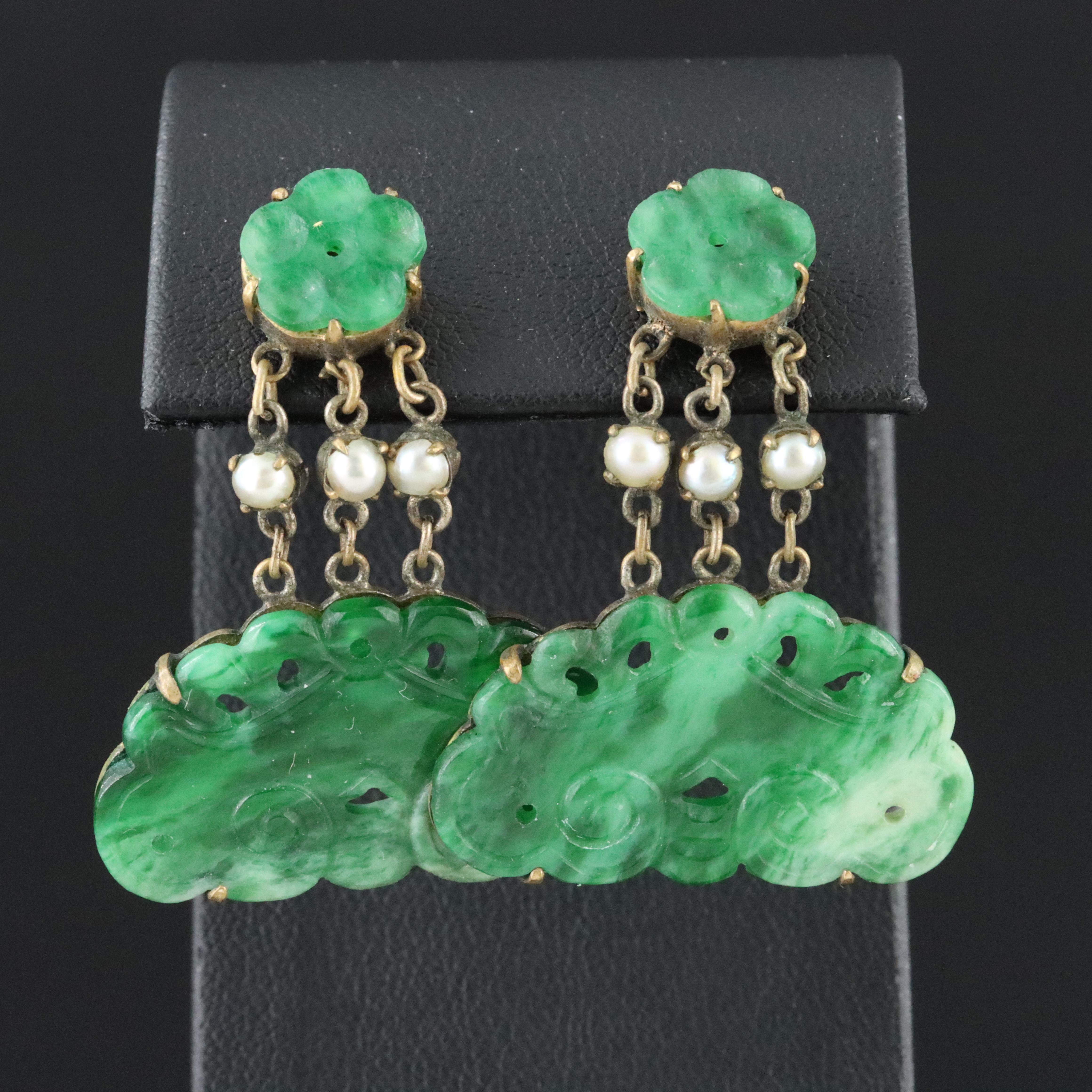 Jadeite and Pearl Drop Earrings