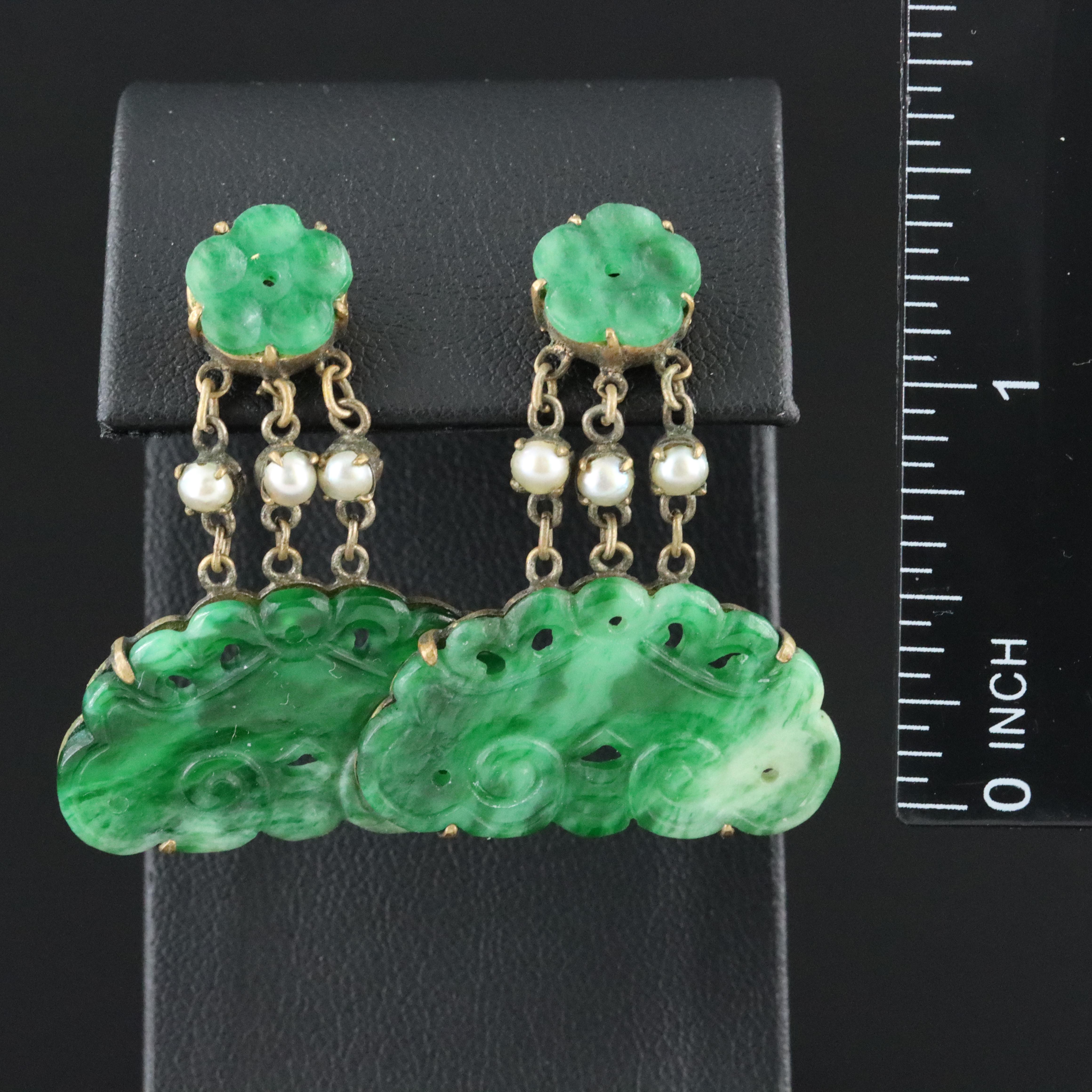 Jadeite and Pearl Drop Earrings