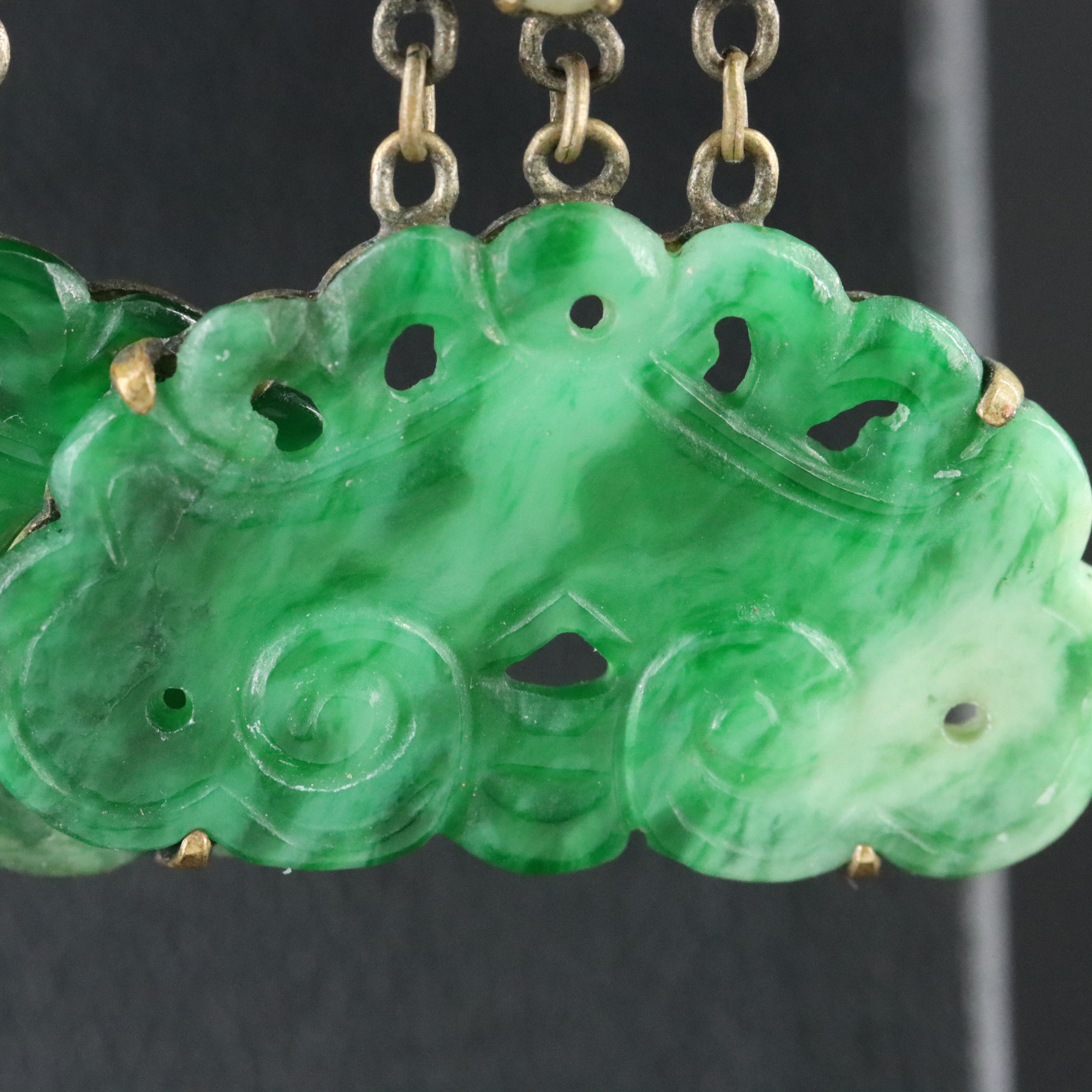 Jadeite and Pearl Drop Earrings