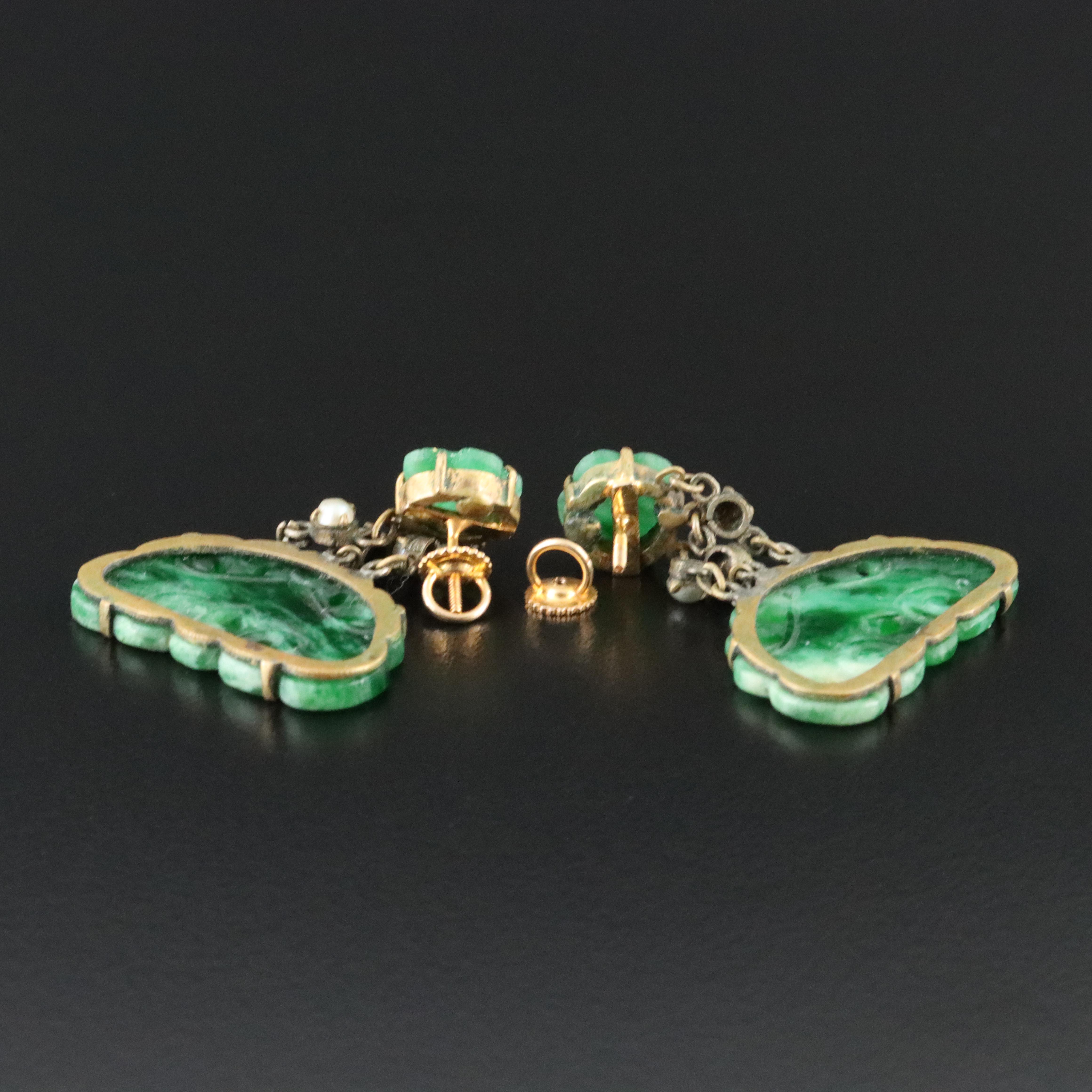 Jadeite and Pearl Drop Earrings