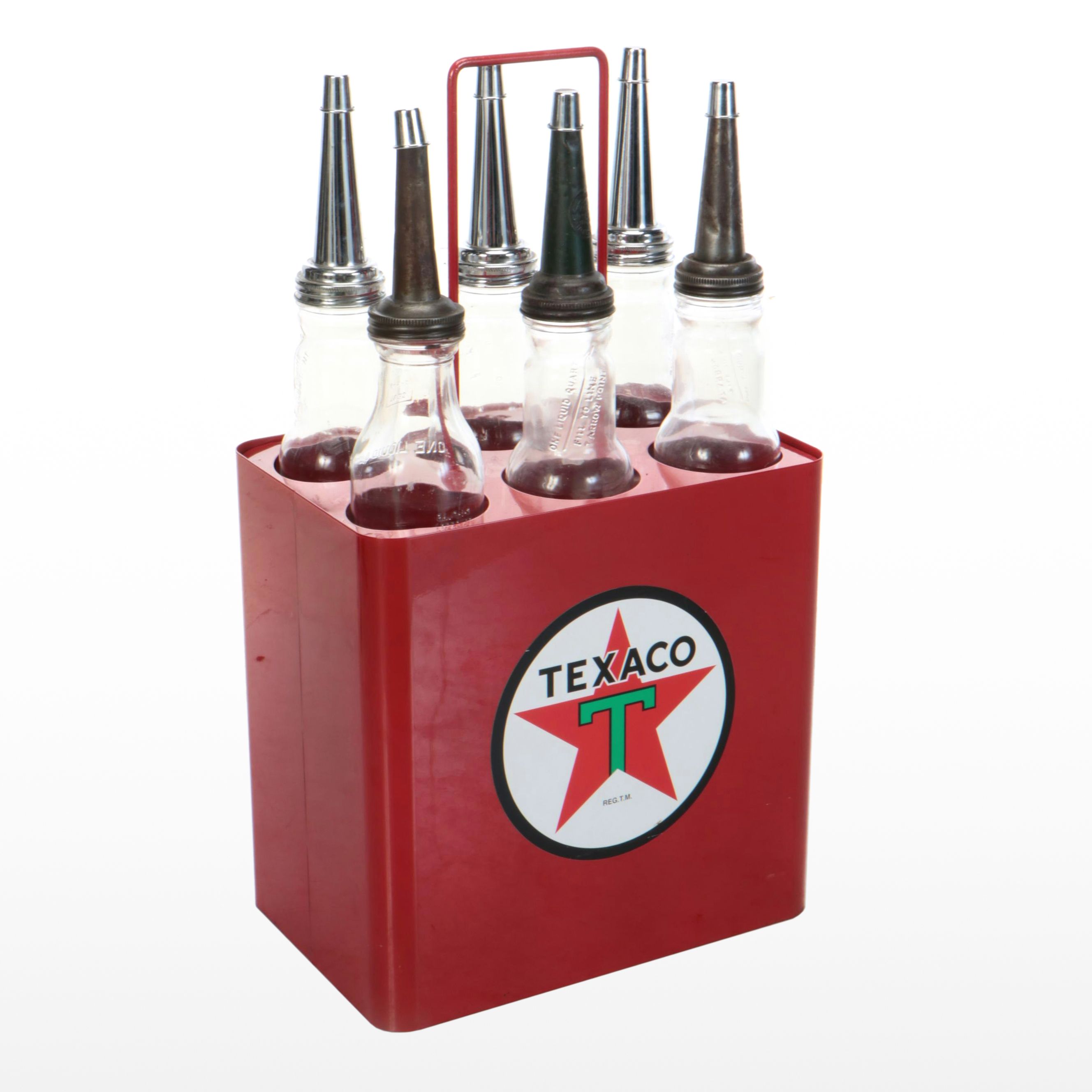 Texaco Metal Carrier with Glass Oil Bottles