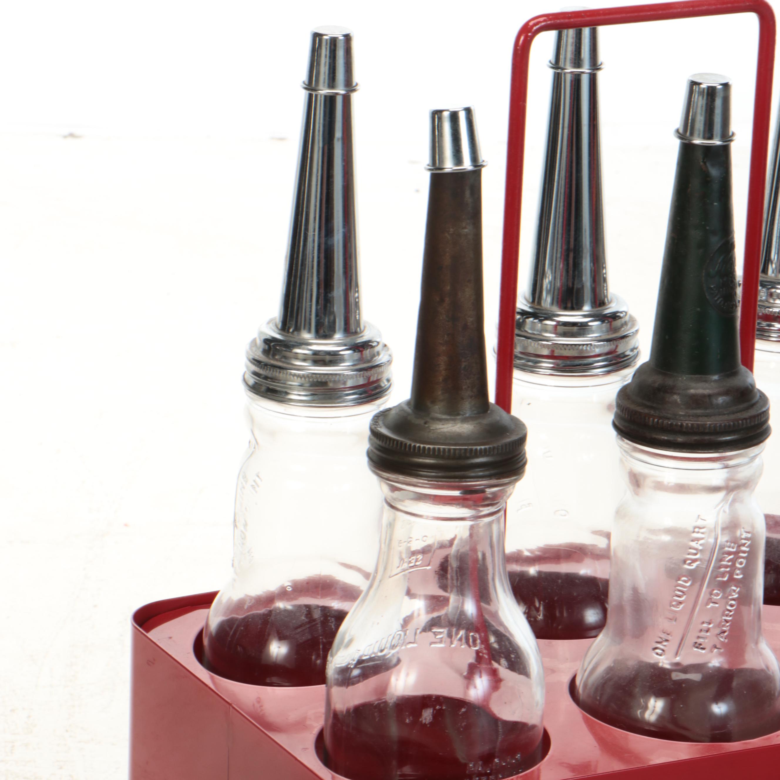 Texaco Metal Carrier with Glass Oil Bottles