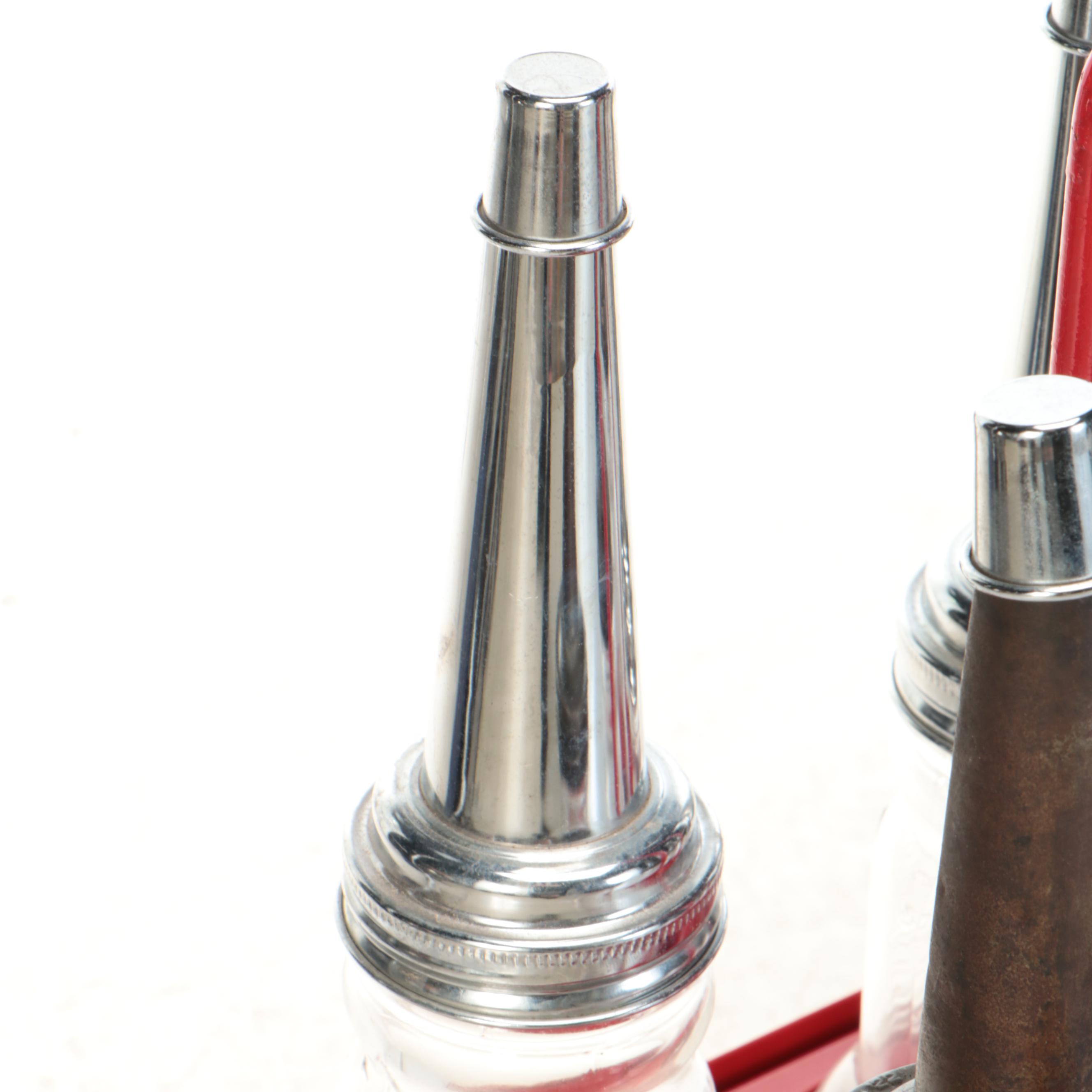 Texaco Metal Carrier with Glass Oil Bottles