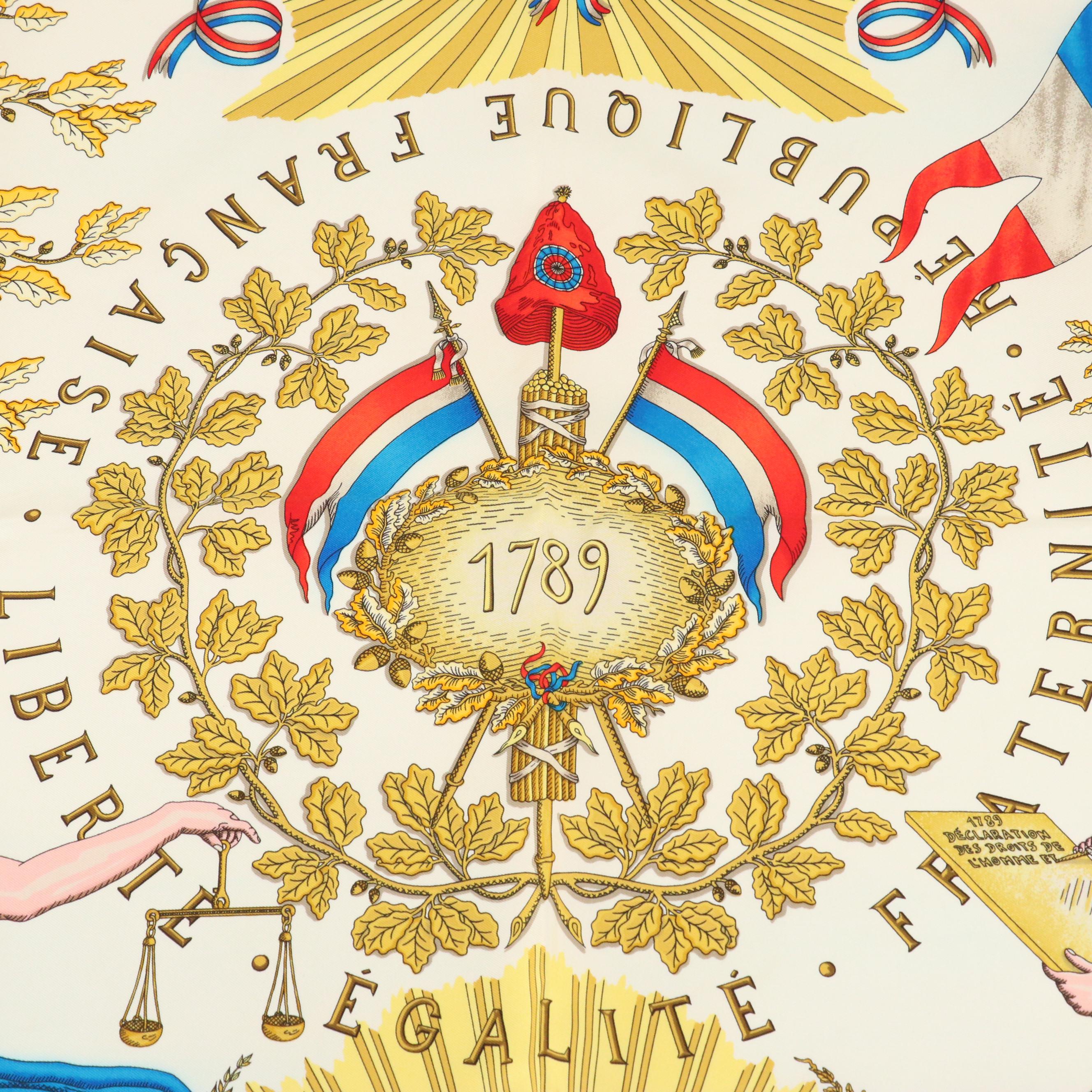 Hermès "République Française Liberté Égalité Fraternité – 1789" Scarf 90 in Silk