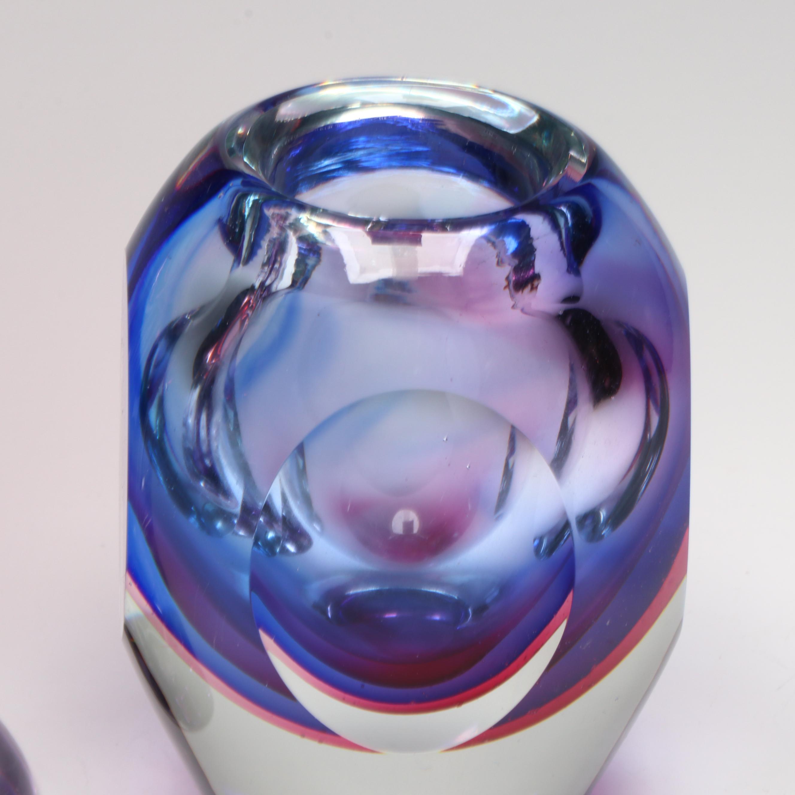 Jablonski Polish Crystal Vase, Art Glass Bud Vase, and Art Glass Bowl