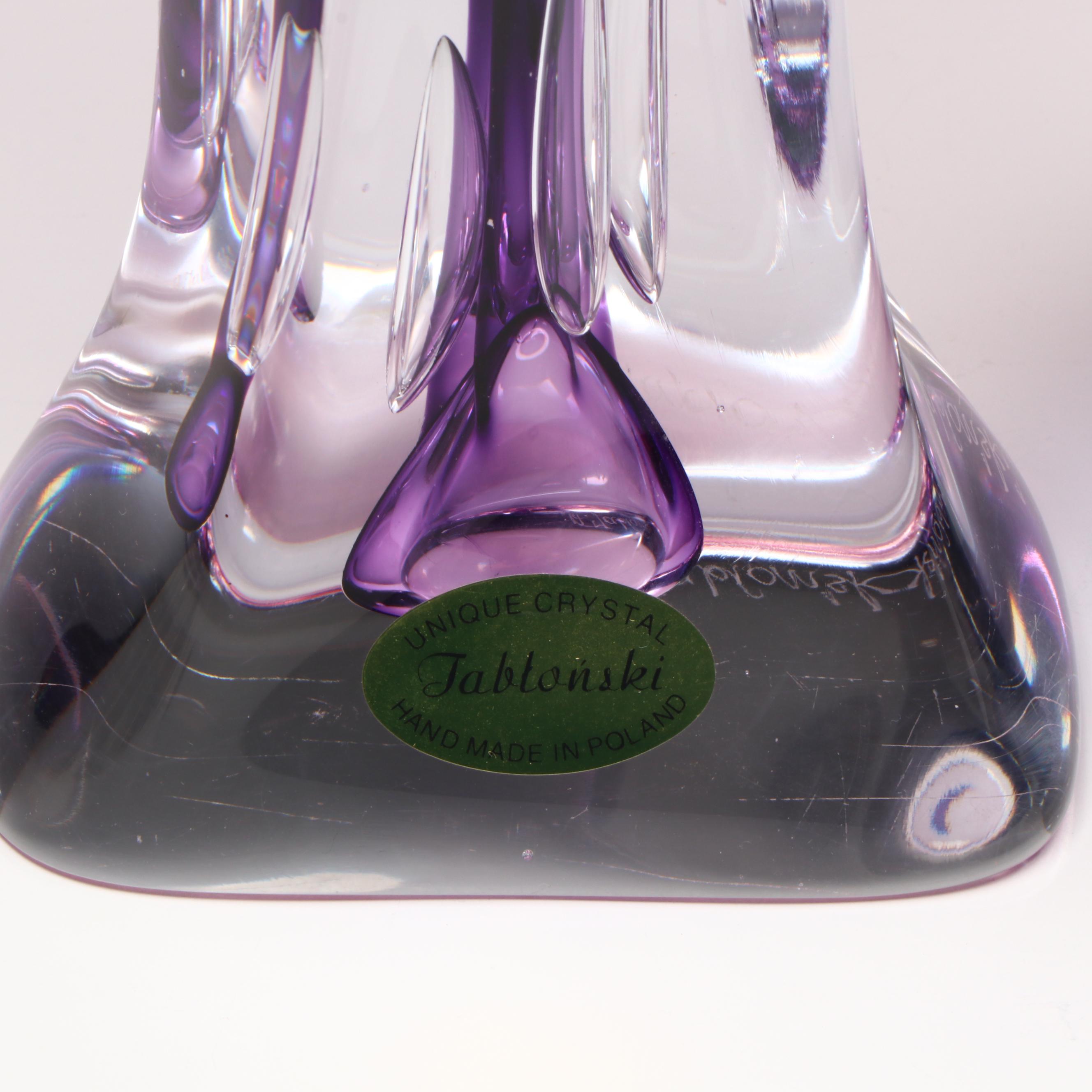 Jablonski Polish Crystal Vase, Art Glass Bud Vase, and Art Glass Bowl