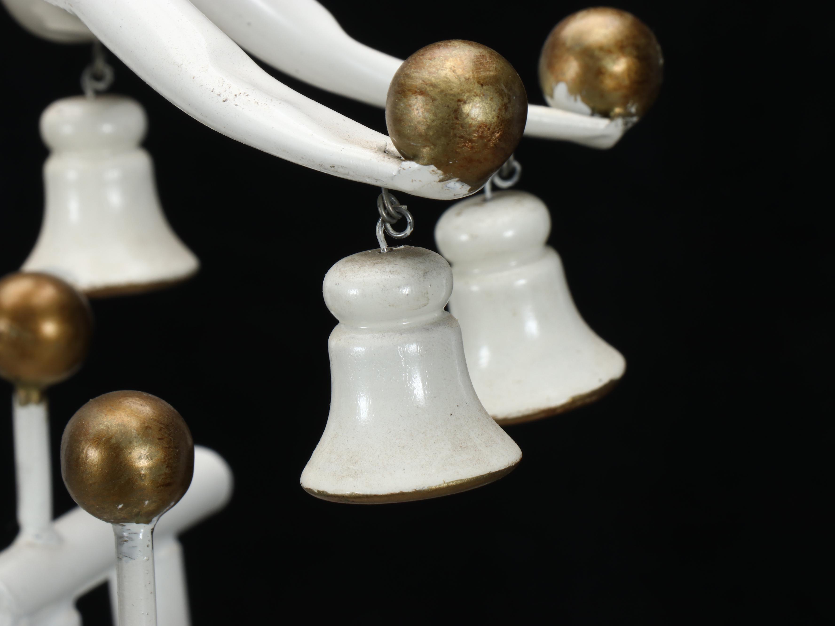 Contemporary Chinoiserie White Enameled Metal Six-Arm Chandelier