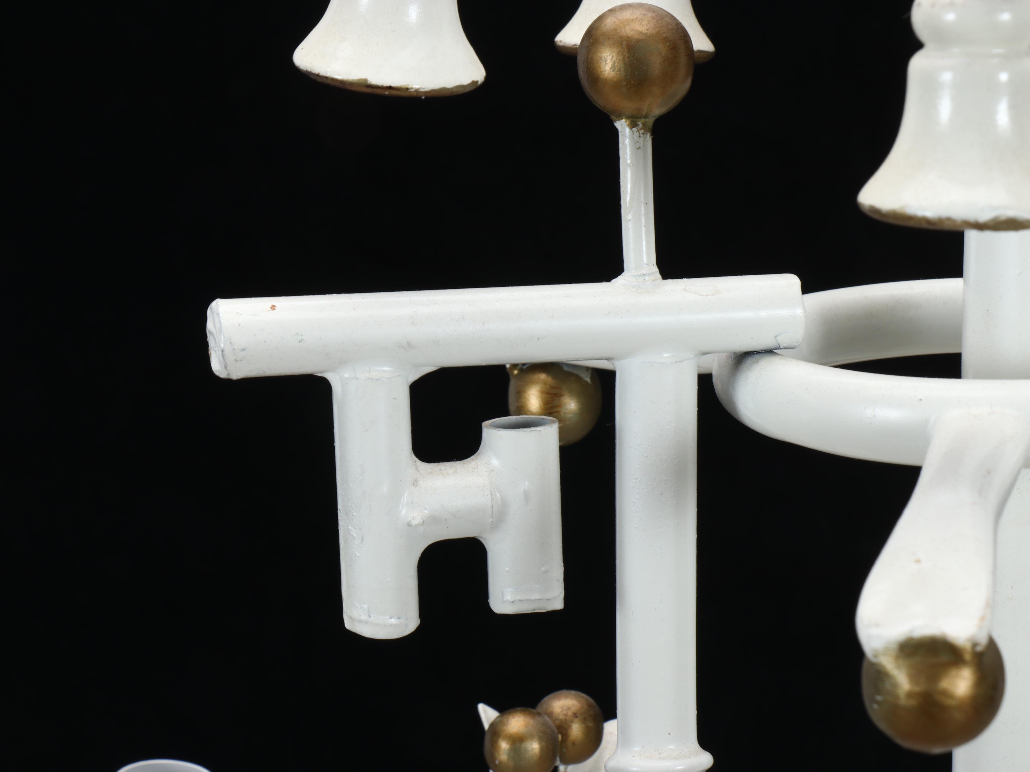 Contemporary Chinoiserie White Enameled Metal Six-Arm Chandelier