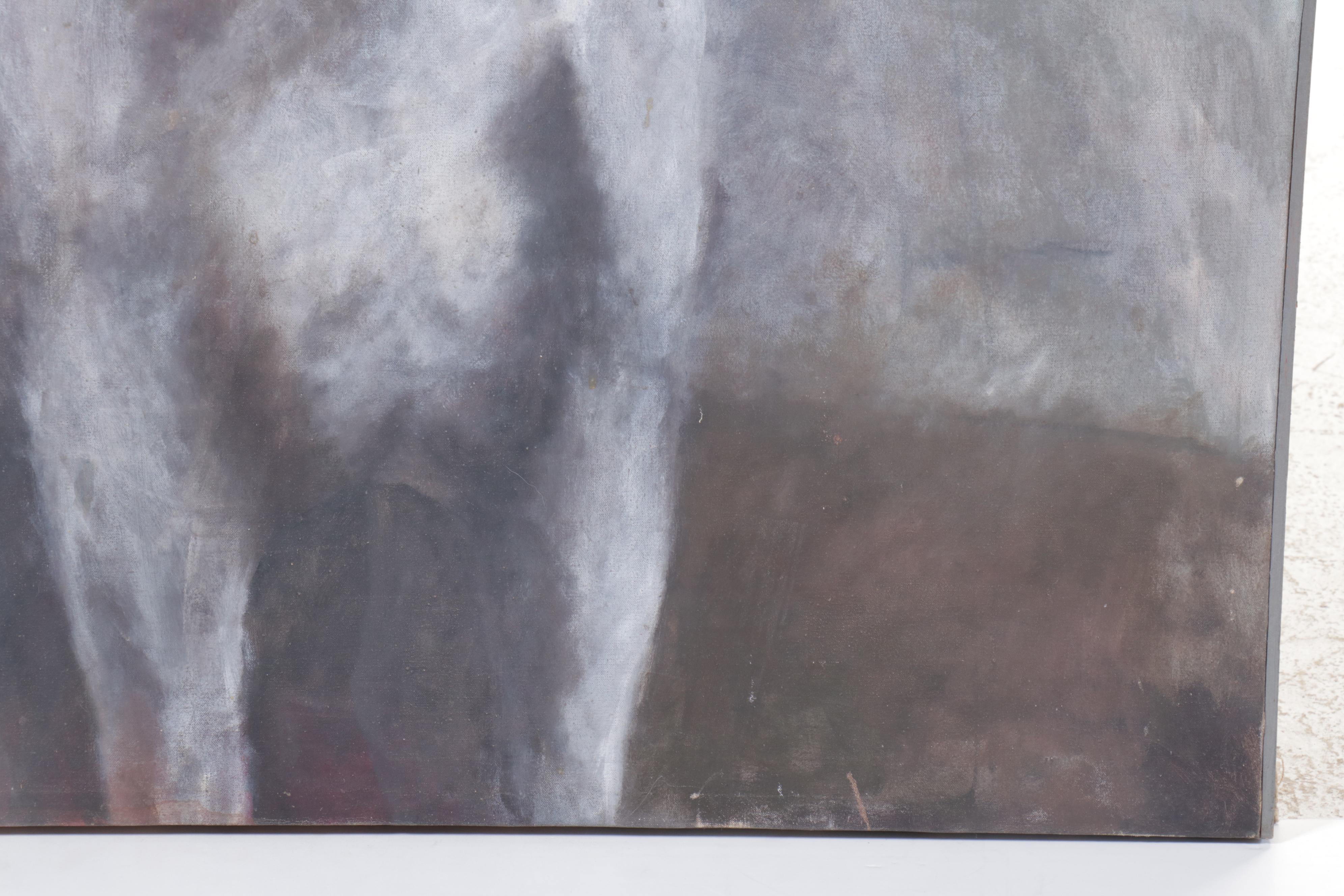 Large-Scale Oil Painting of White Horse, Late 20th Century