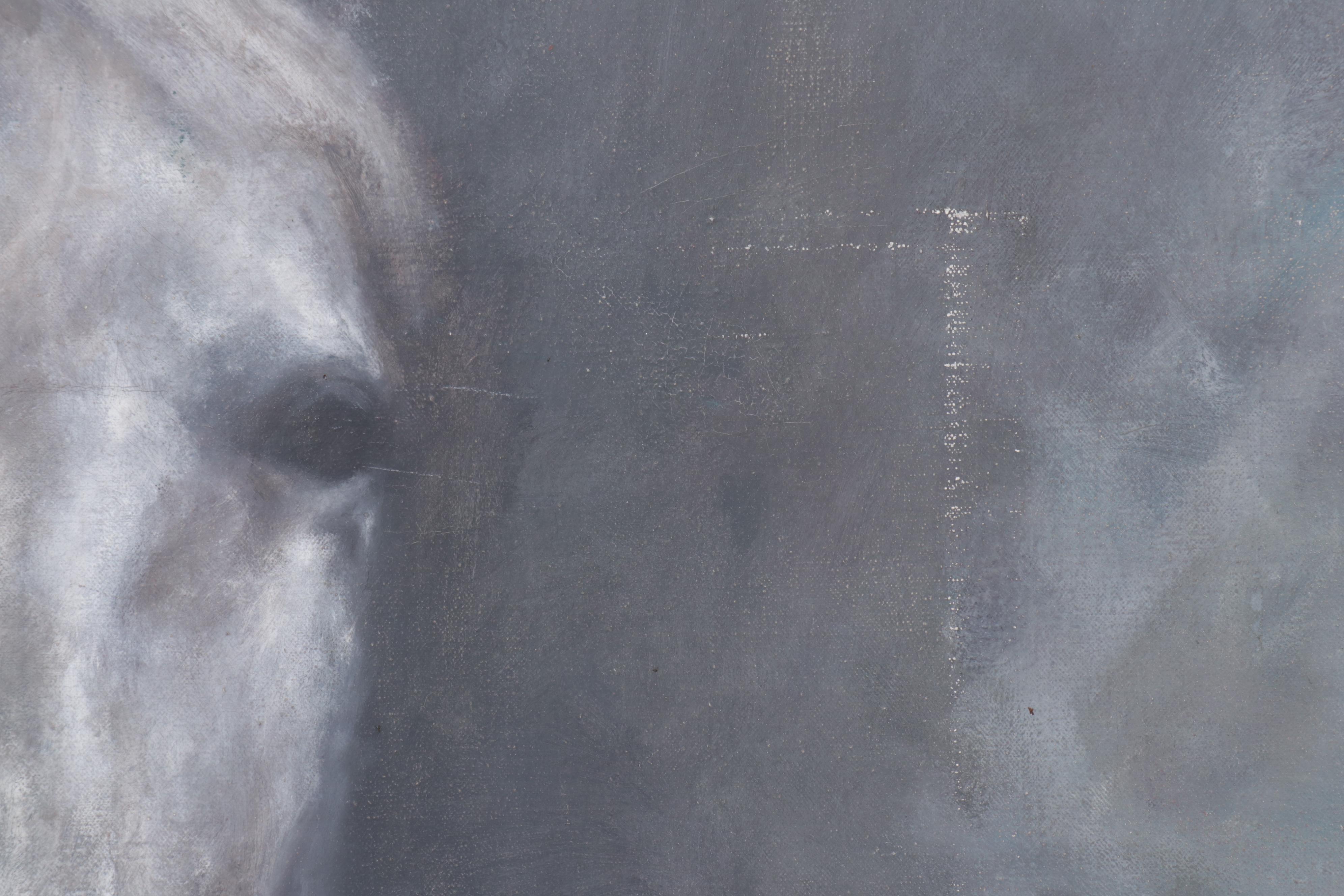 Large-Scale Oil Painting of White Horse, Late 20th Century