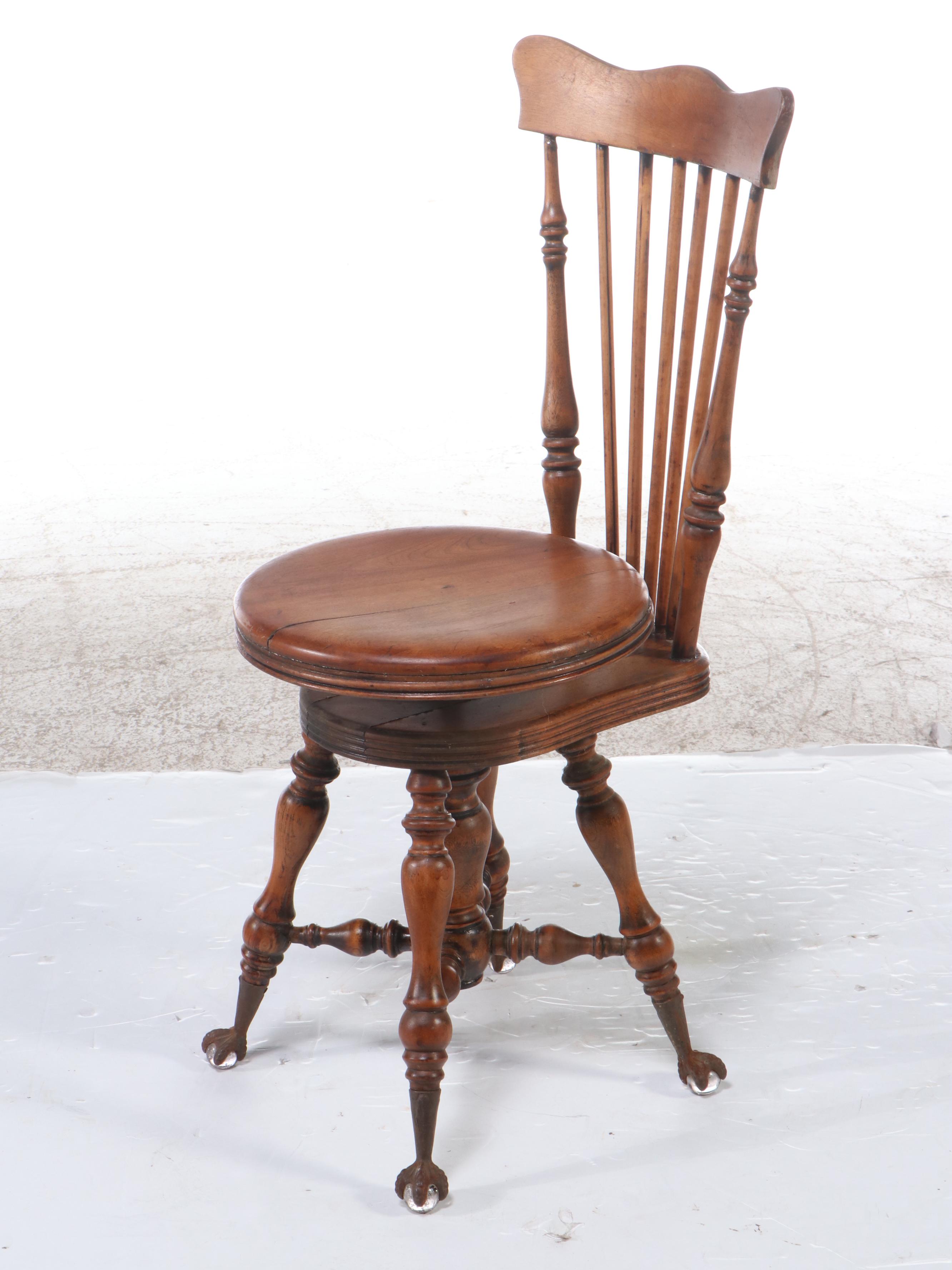 Spindle Back Piano Chair with Ball-and-Claw Feet, Late 19th / Early 20th C