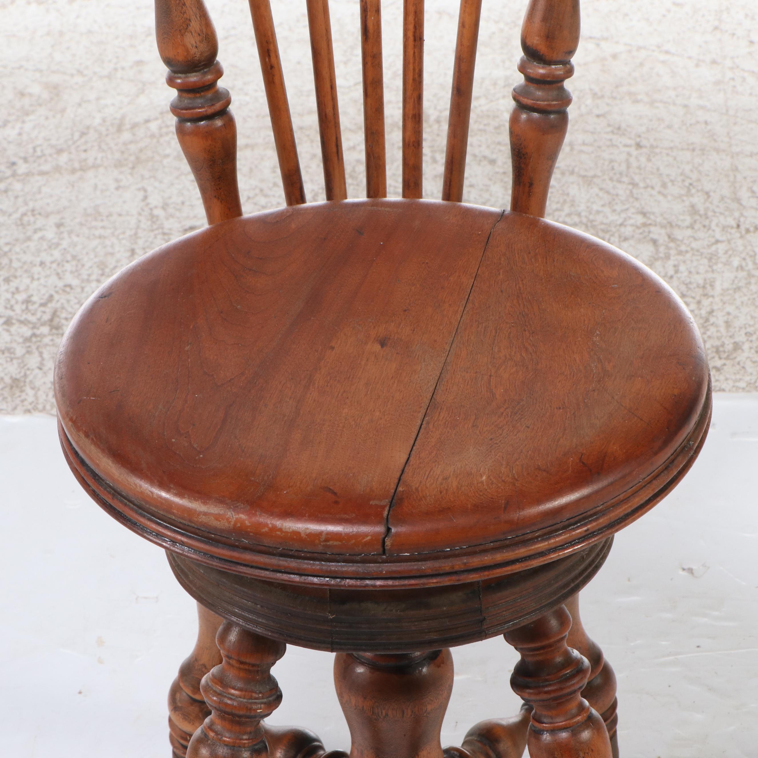 Spindle Back Piano Chair with Ball-and-Claw Feet, Late 19th / Early 20th C