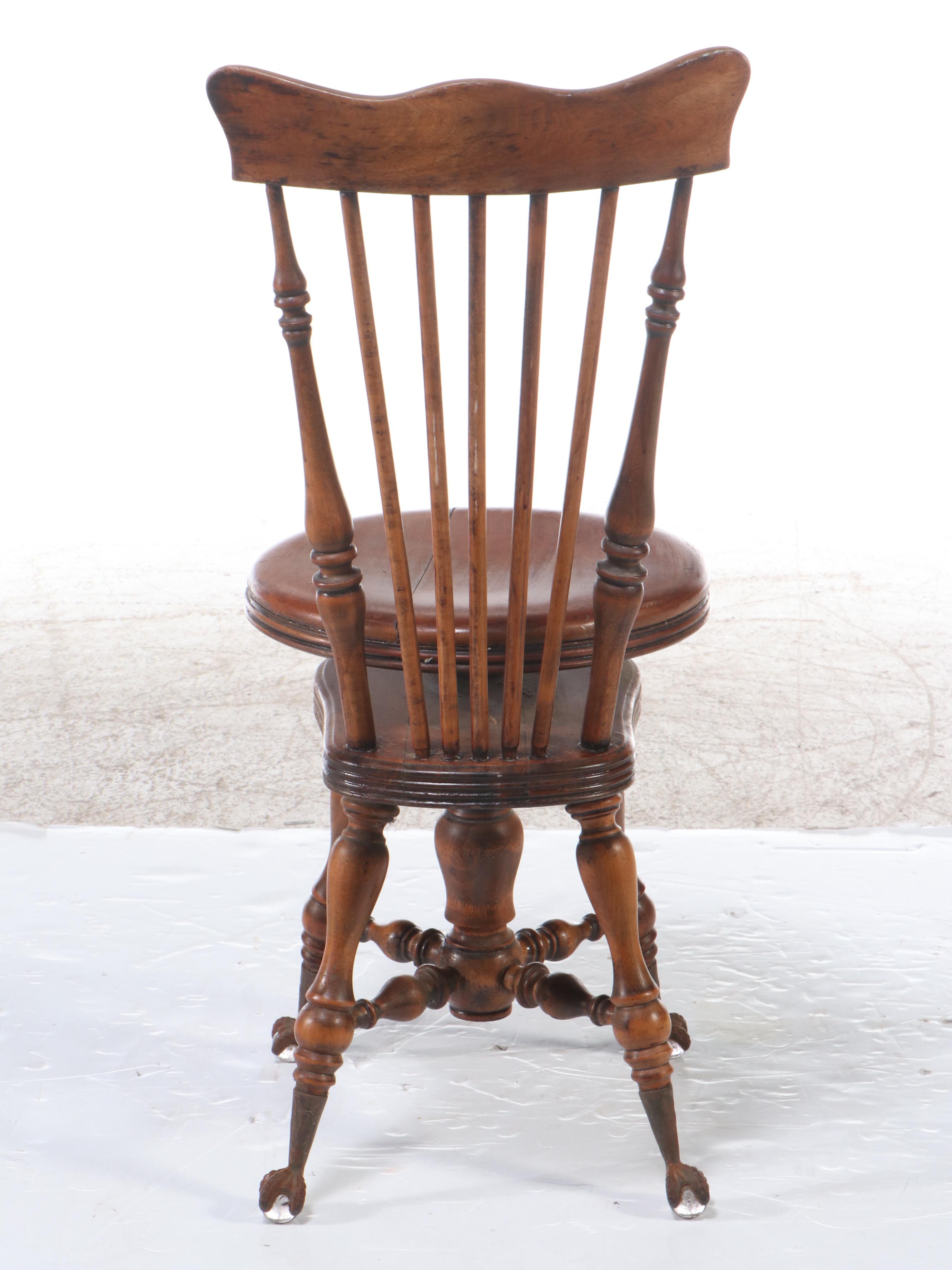 Spindle Back Piano Chair with Ball-and-Claw Feet, Late 19th / Early 20th C