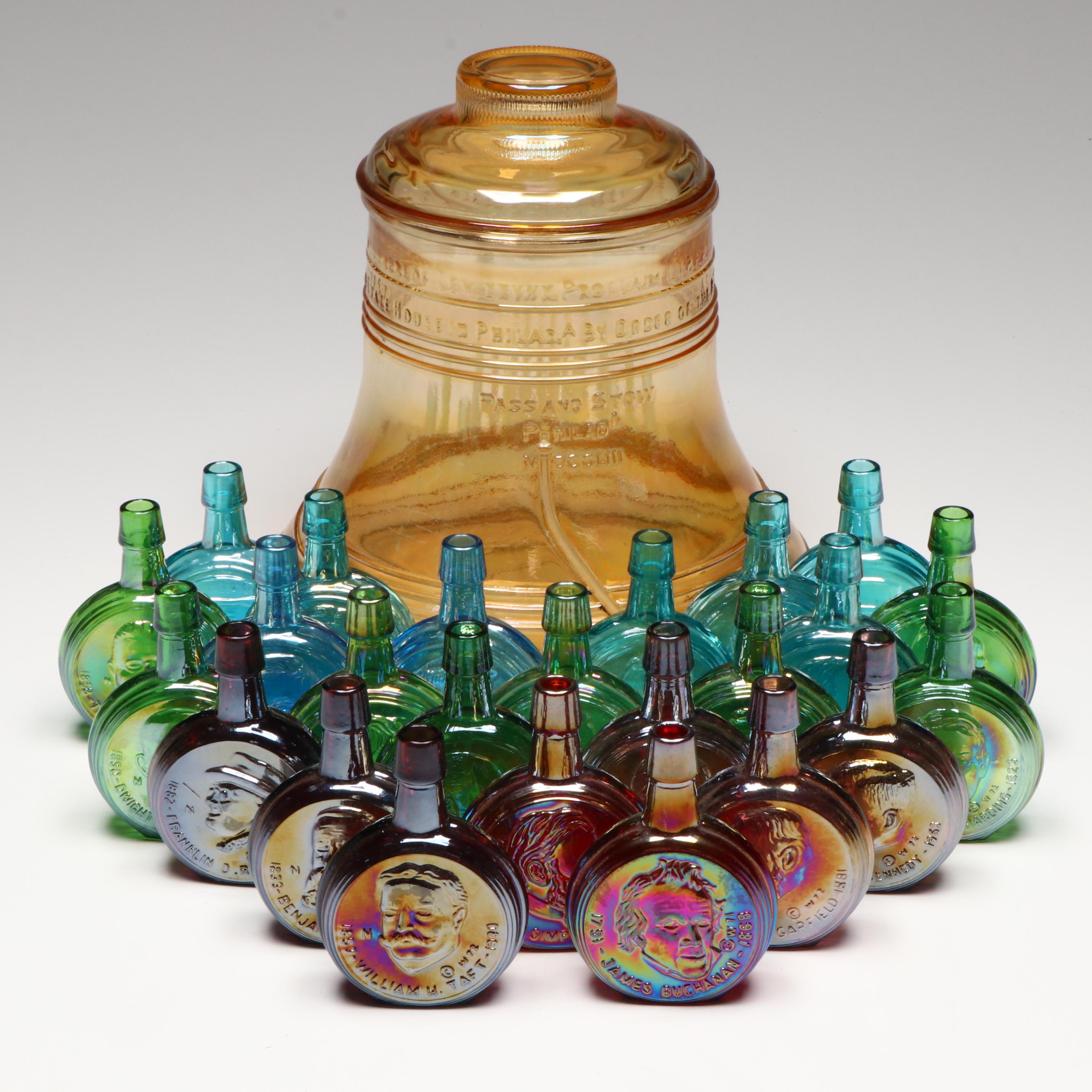 Wheaton Nuline Presidental Carnival Glass Decanters with Bicentennial Cookie Jar