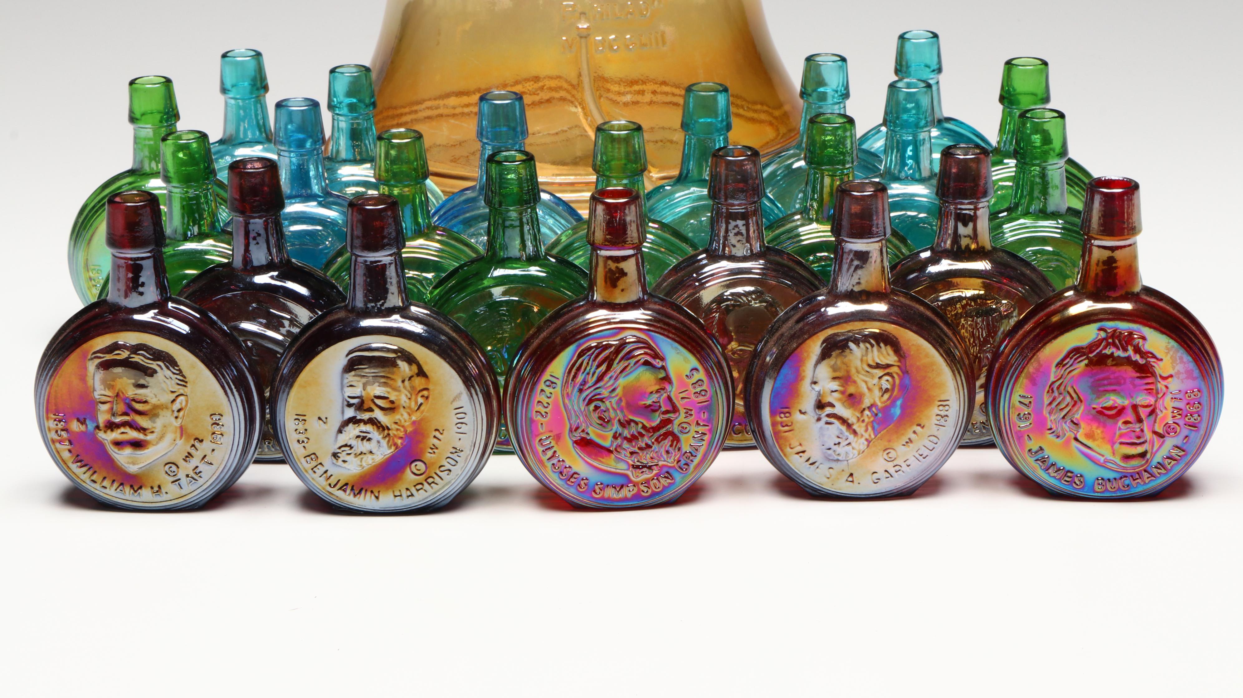 Wheaton Nuline Presidental Carnival Glass Decanters with Bicentennial Cookie Jar