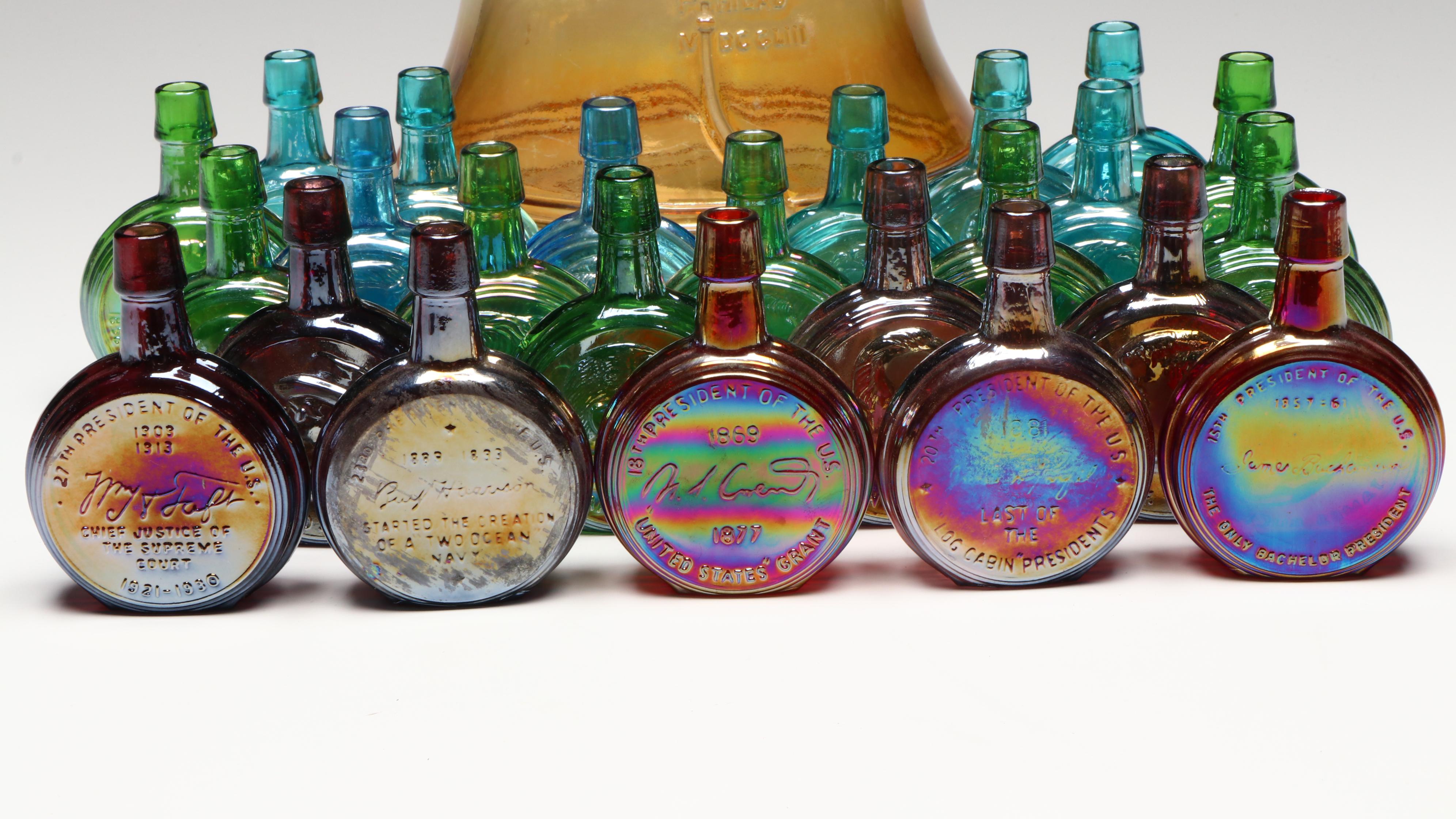 Wheaton Nuline Presidental Carnival Glass Decanters with Bicentennial Cookie Jar