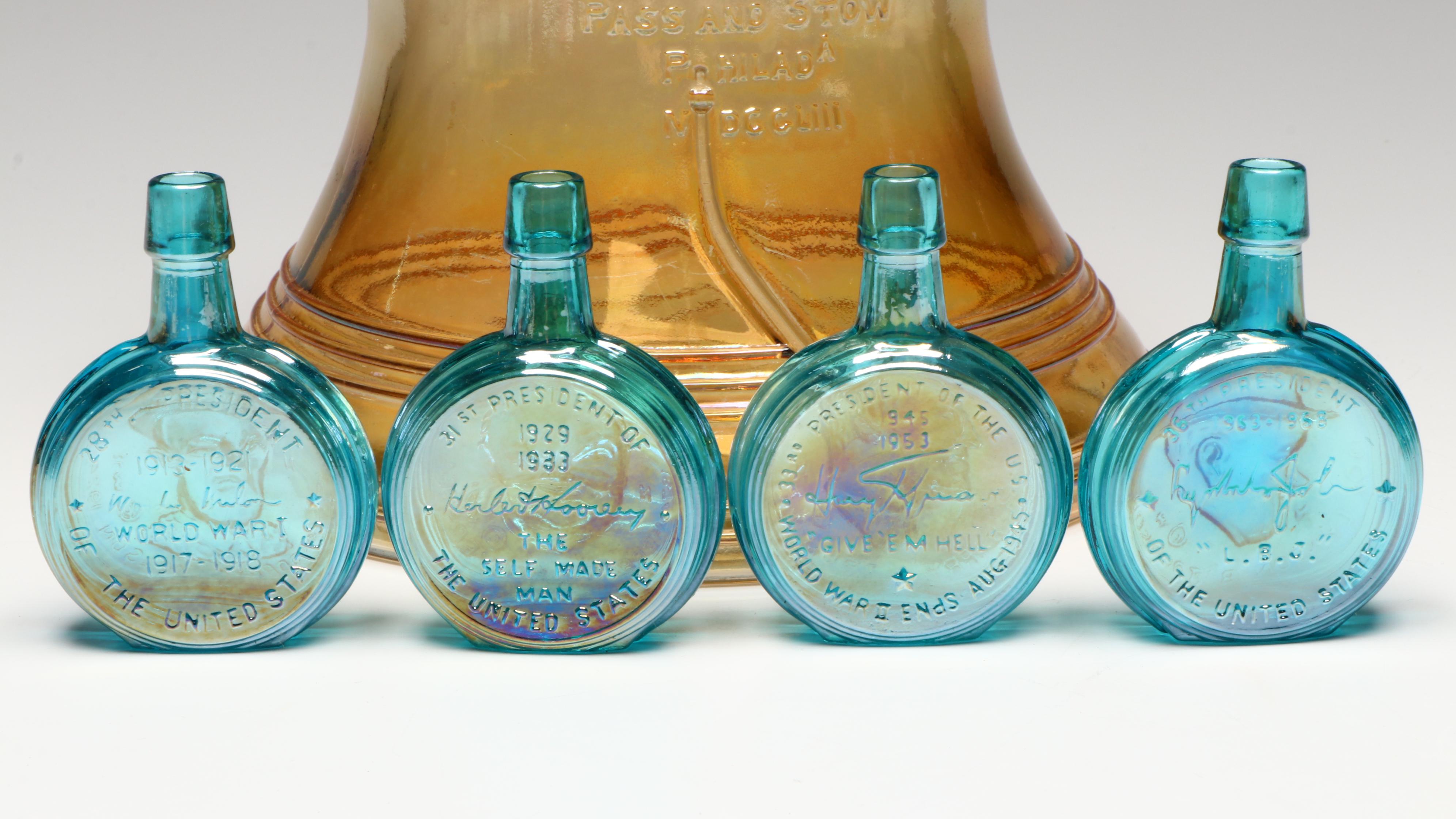 Wheaton Nuline Presidental Carnival Glass Decanters with Bicentennial Cookie Jar