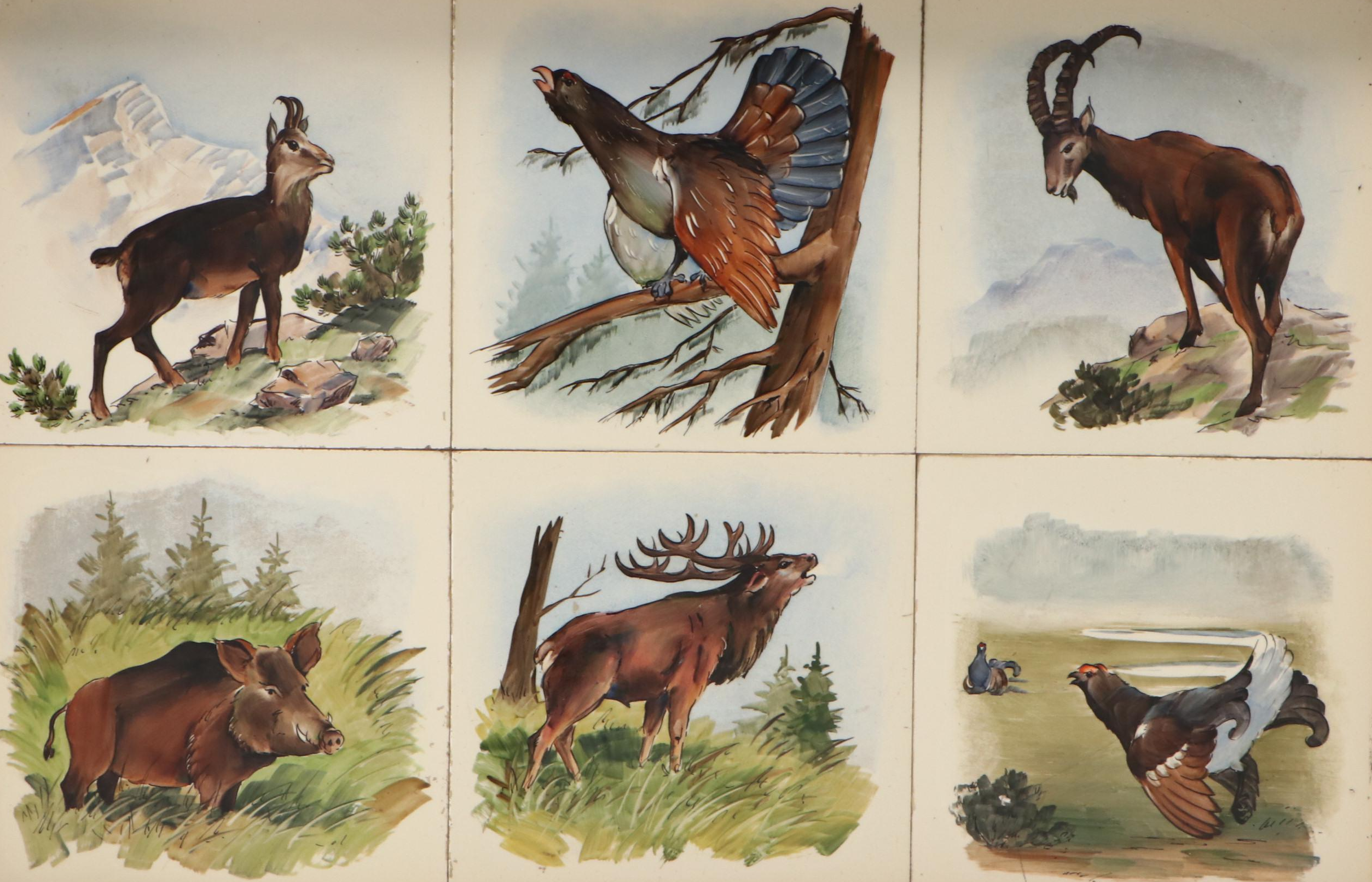 Wildlife Tile Decorative Wood Tray, Mid/Late 20th Century