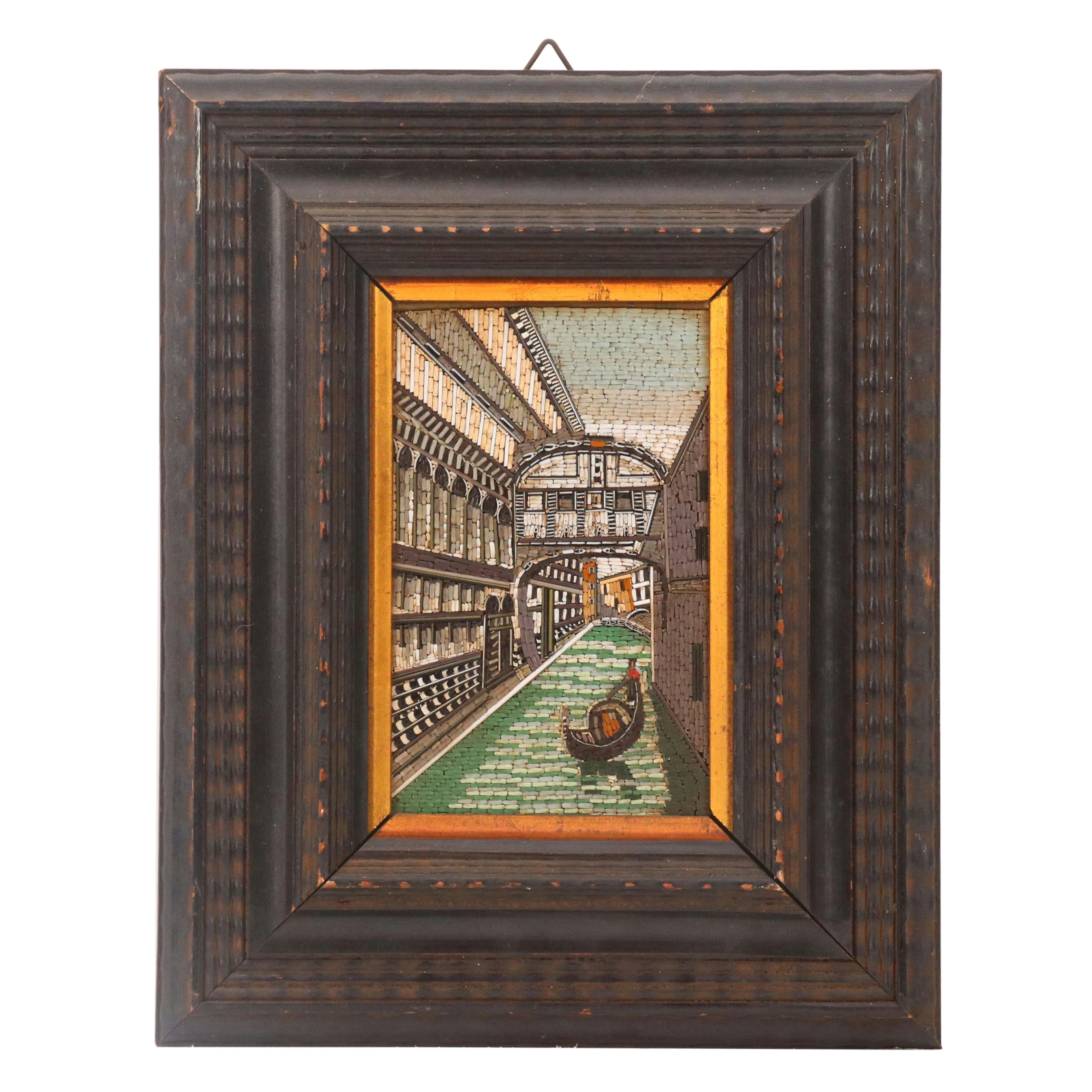 Framed Mosaic with Canal Scene, 20th Century