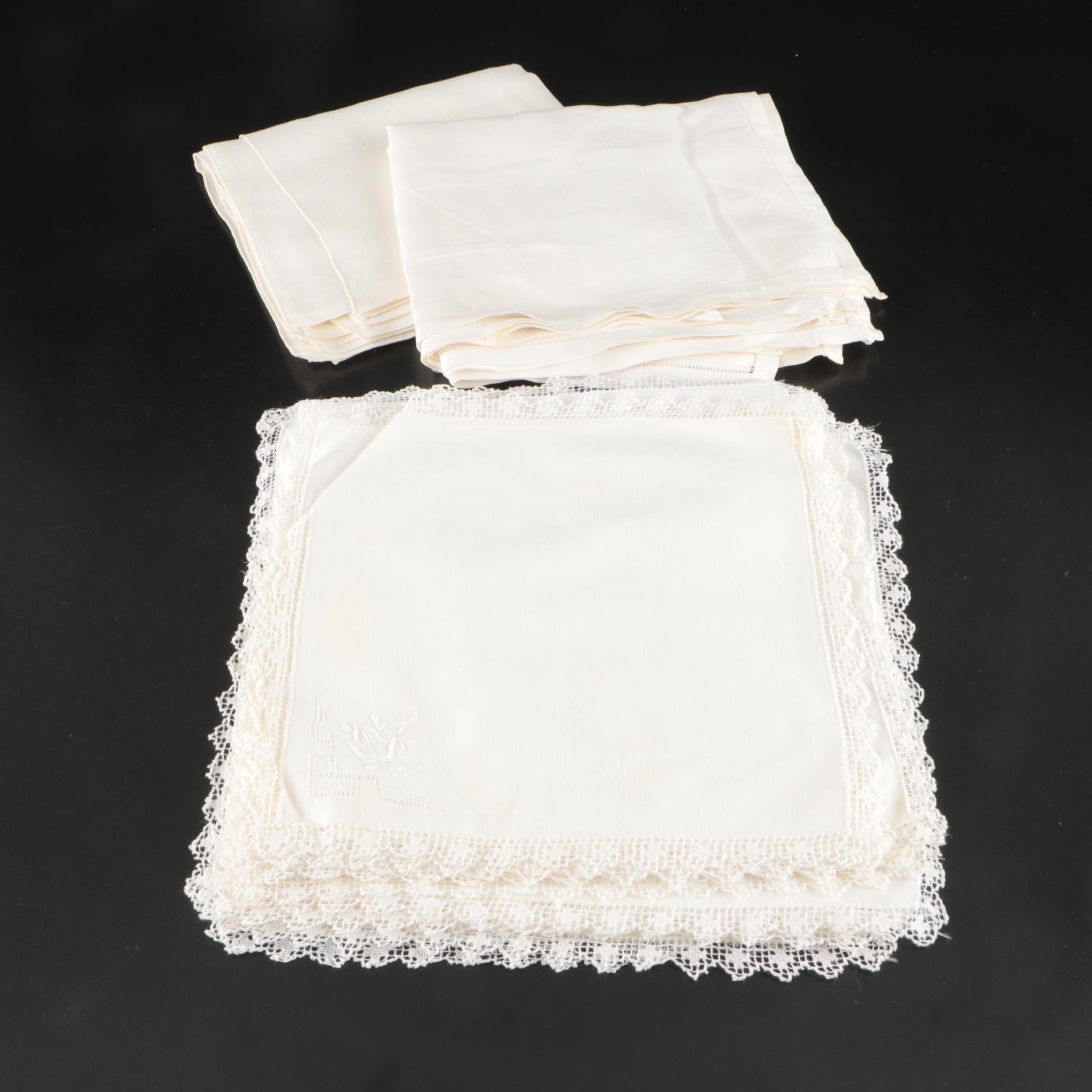 Embroidered Lace Napkins, Placemats, and Table Cloth