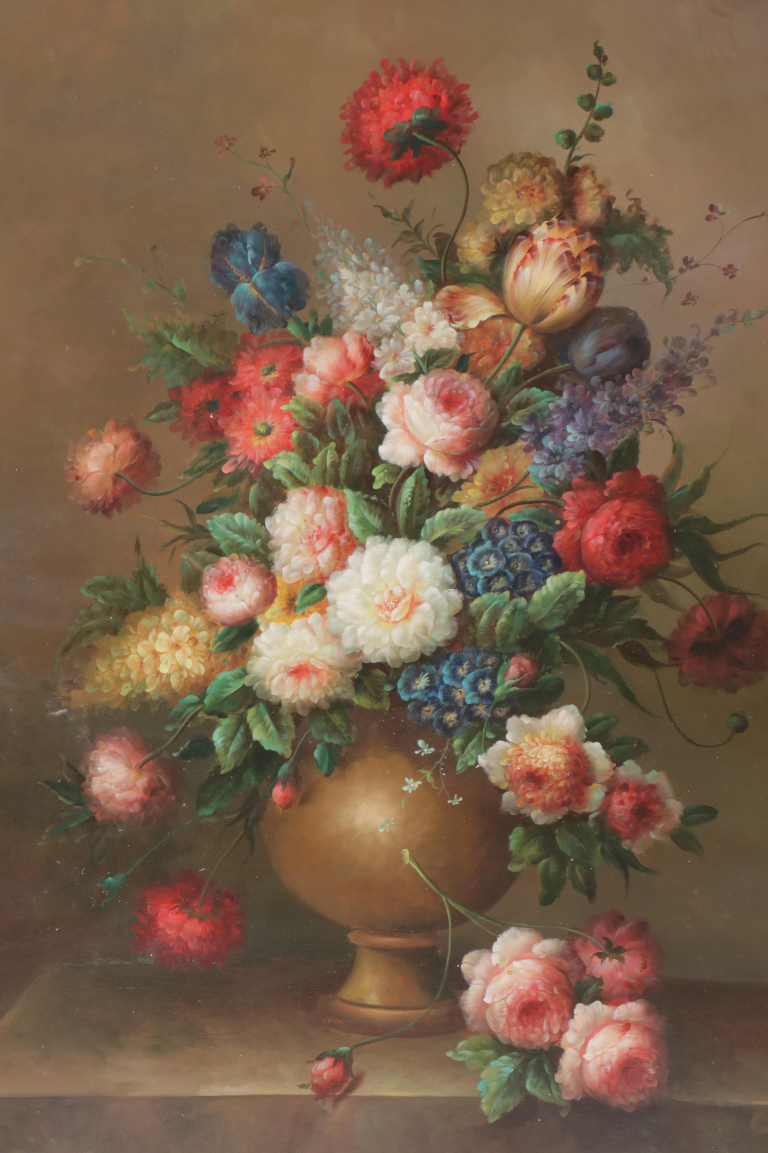 Large-Scale Floral Still Life Oil Painting, Late 20th/21st Century
