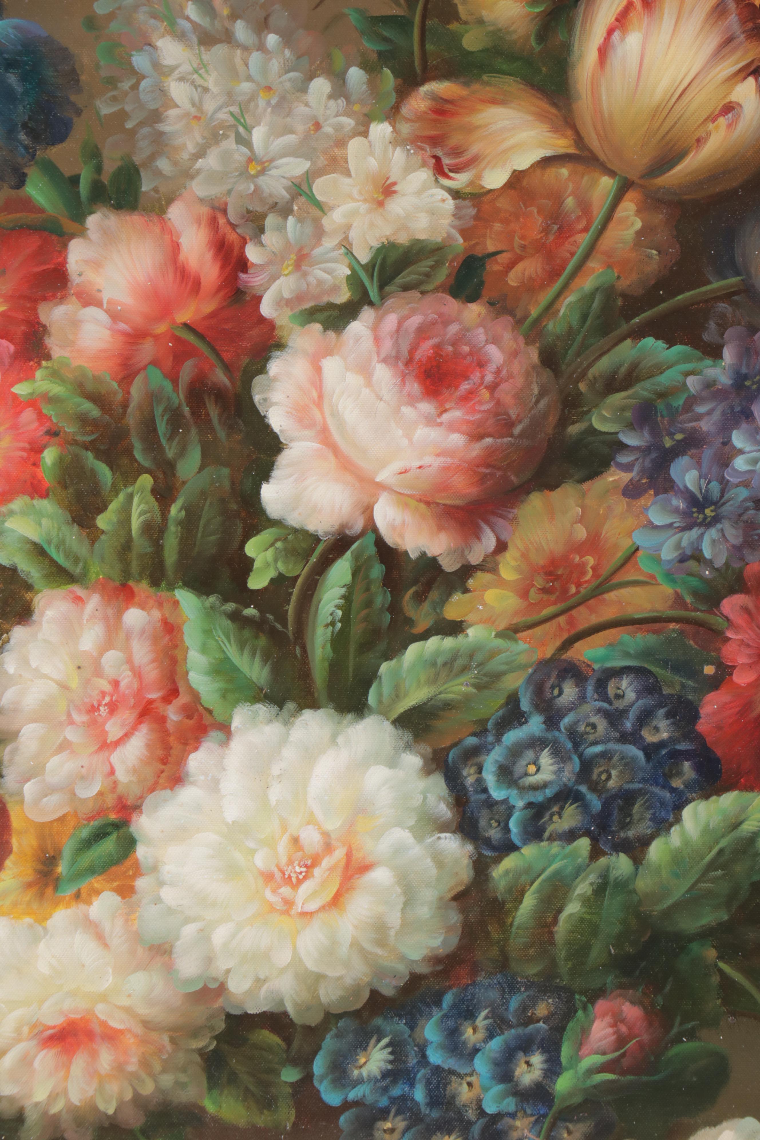 Large-Scale Floral Still Life Oil Painting, Late 20th/21st Century