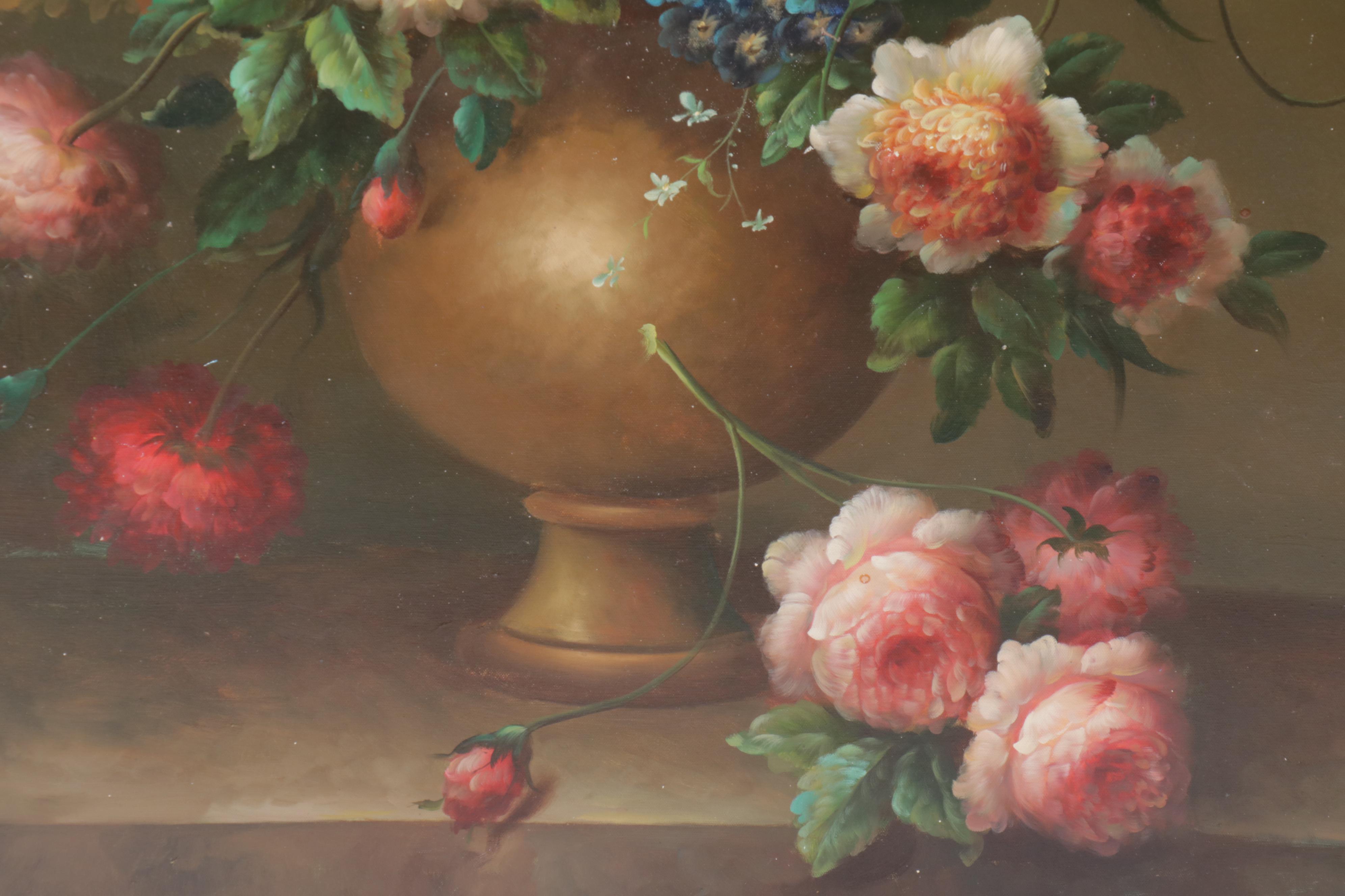 Large-Scale Floral Still Life Oil Painting, Late 20th/21st Century