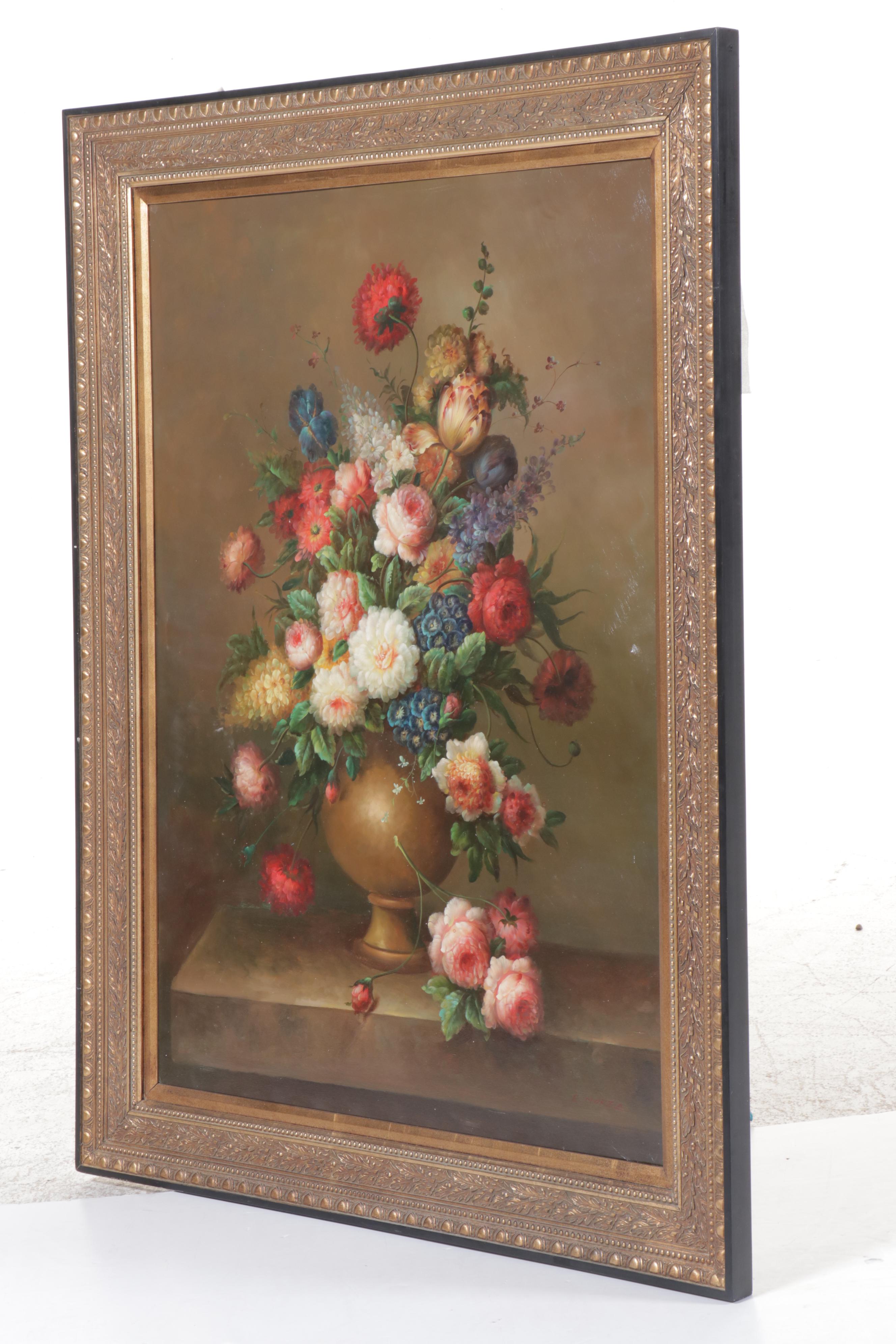 Large-Scale Floral Still Life Oil Painting, Late 20th/21st Century