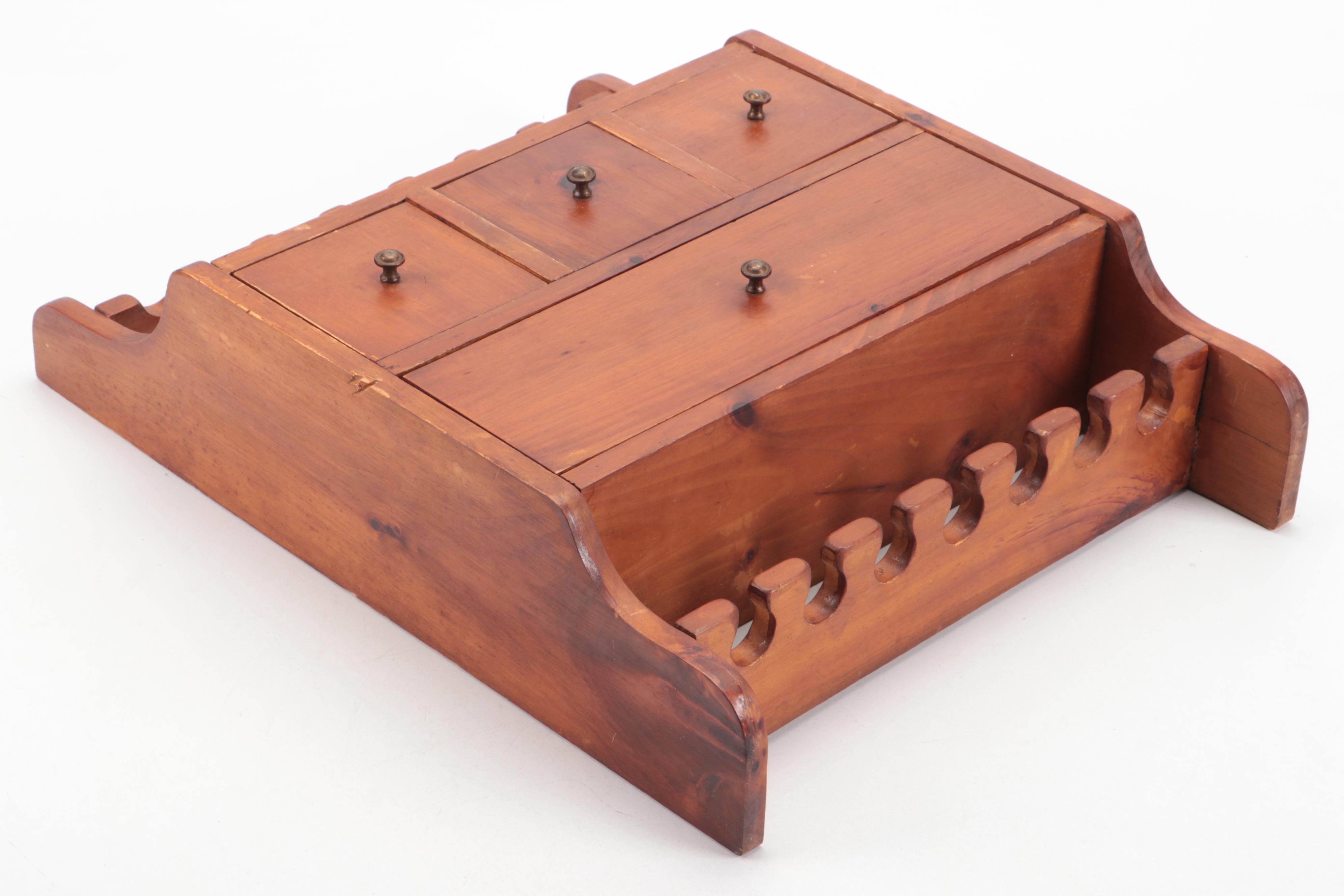 Wood Pipe Rack and Tobacco Storage Wall Cabinet