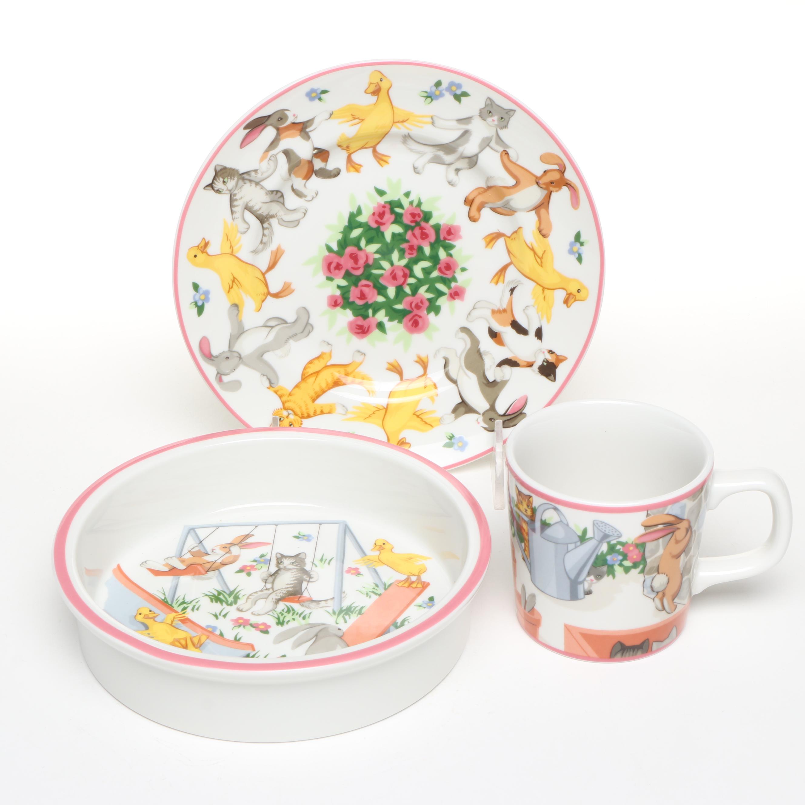 Tiffany & Co. "Tiffany Playground" Porcelain Cup, Bowl, and Plate, 1992