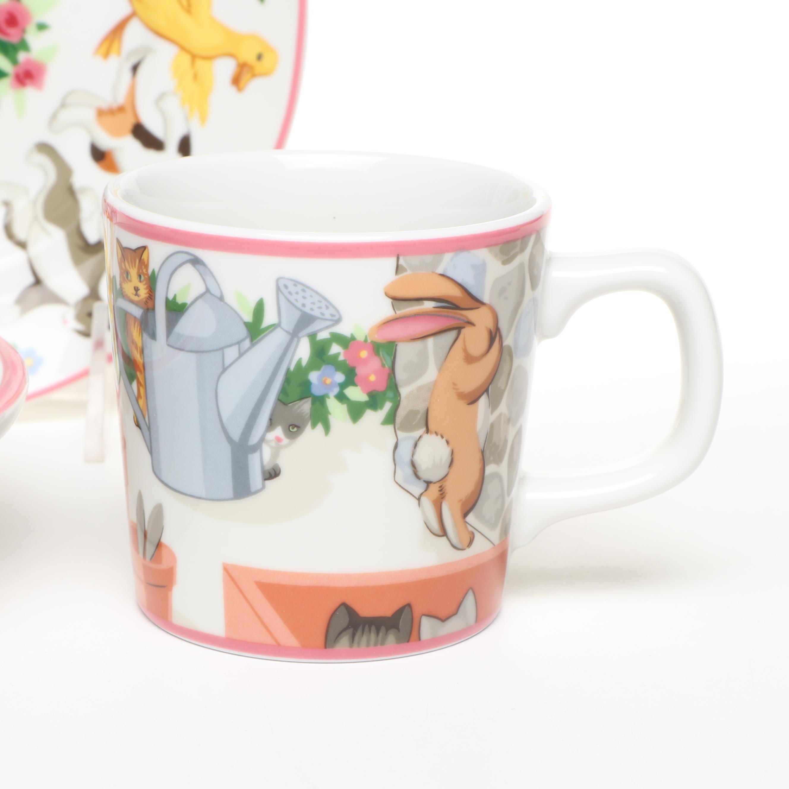 Tiffany & Co. "Tiffany Playground" Porcelain Cup, Bowl, and Plate, 1992