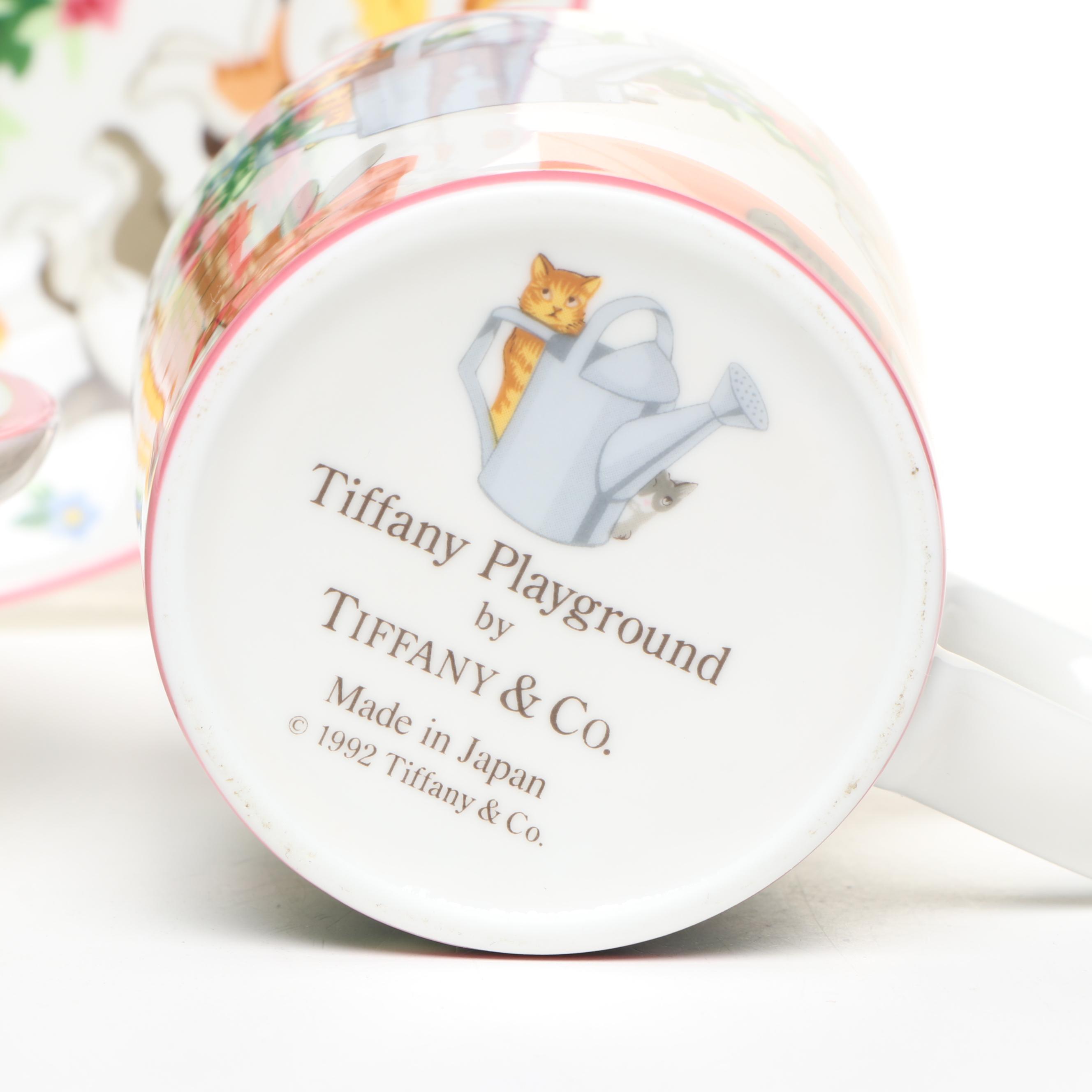 Tiffany & Co. "Tiffany Playground" Porcelain Cup, Bowl, and Plate, 1992