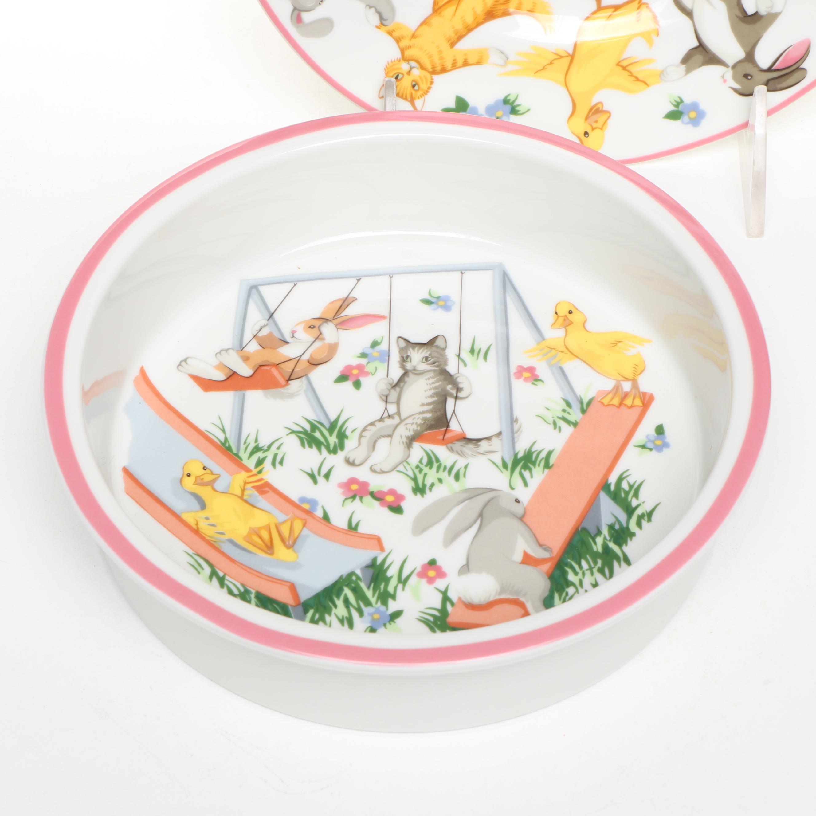 Tiffany & Co. "Tiffany Playground" Porcelain Cup, Bowl, and Plate, 1992