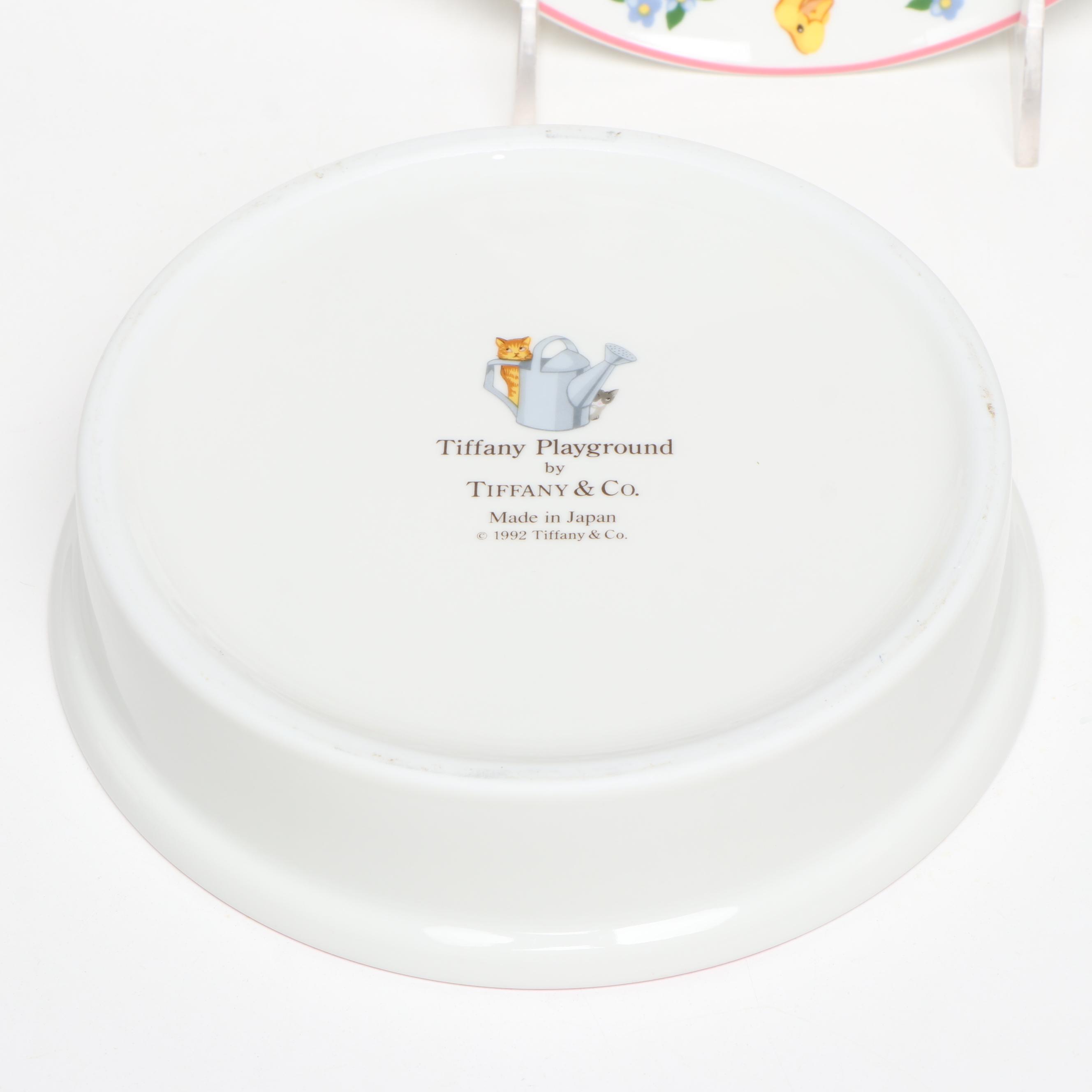 Tiffany & Co. "Tiffany Playground" Porcelain Cup, Bowl, and Plate, 1992