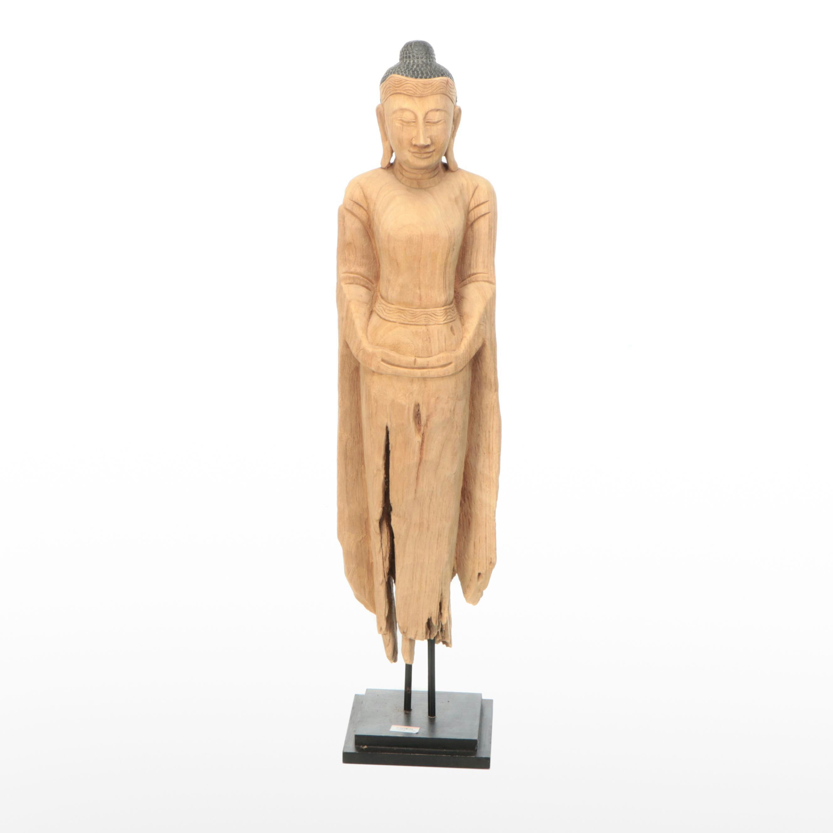 43" Carved Reclaimed Wood Bodhisattva Sculptural Figure