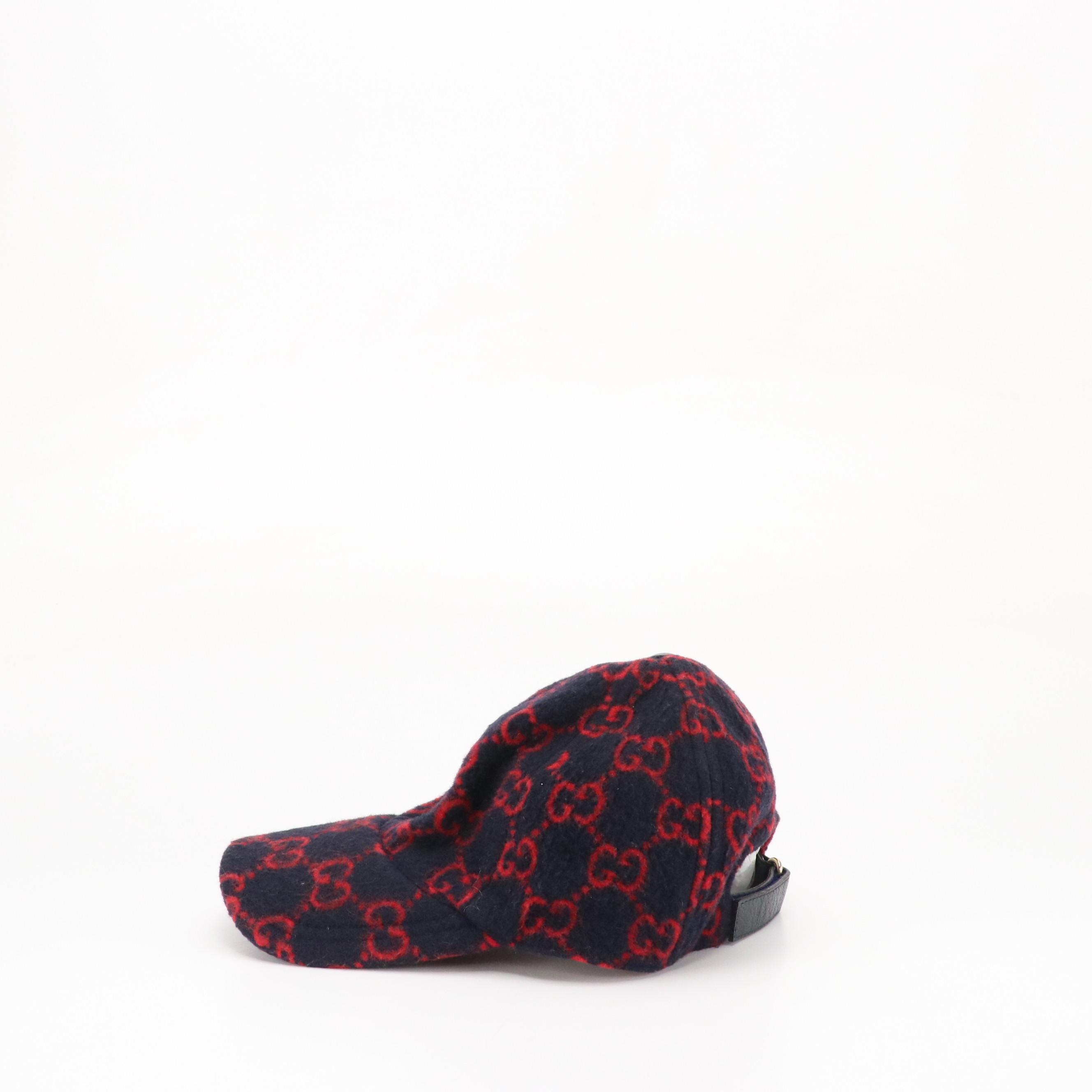Gucci GG Monogram Baseball Cap in Navy and Red Wool Blend